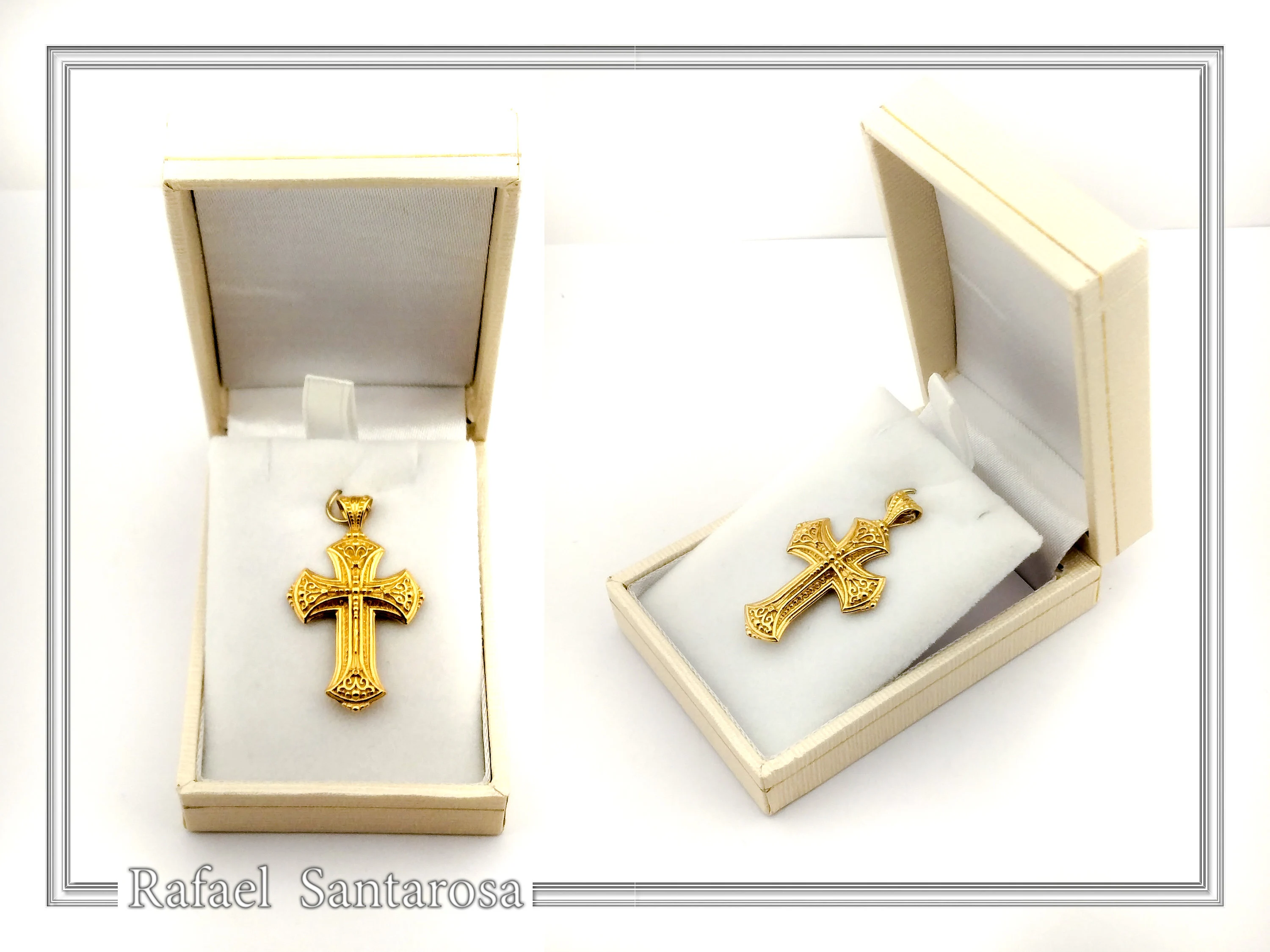 Byzantine Filigree Cross: 18k Solid Yellow Gold Greek Orthodox Religious Baptism Cross Pendant — additional product image 10 from Rafael Santarosa Fine Jewelry