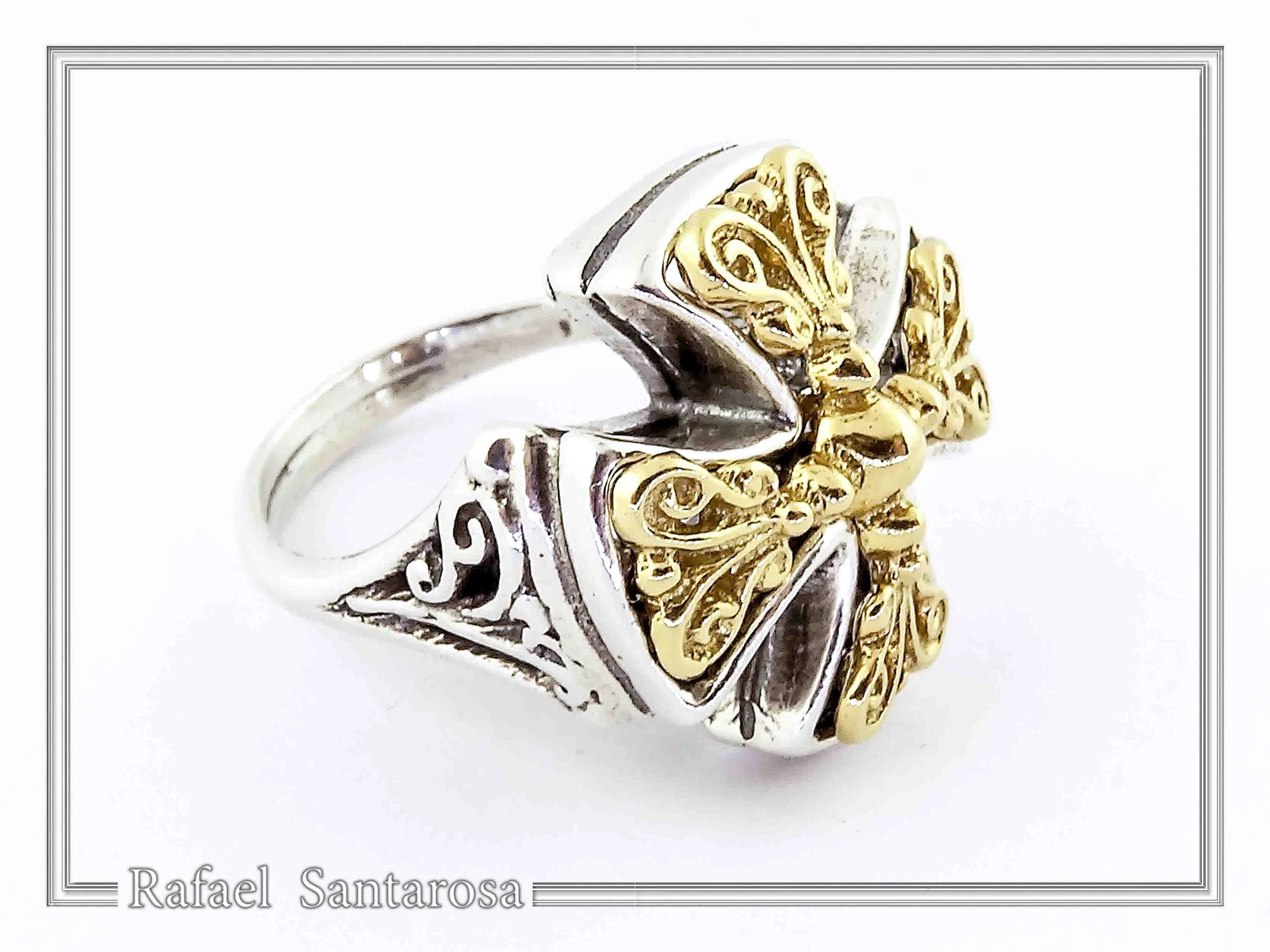 Byzantine Religious Cross Museum Inspired Ring: Oxidized Sterling Silver, 18K Gold Filled Filigree — additional product image 2 from Rafael Santarosa Fine Jewelry
