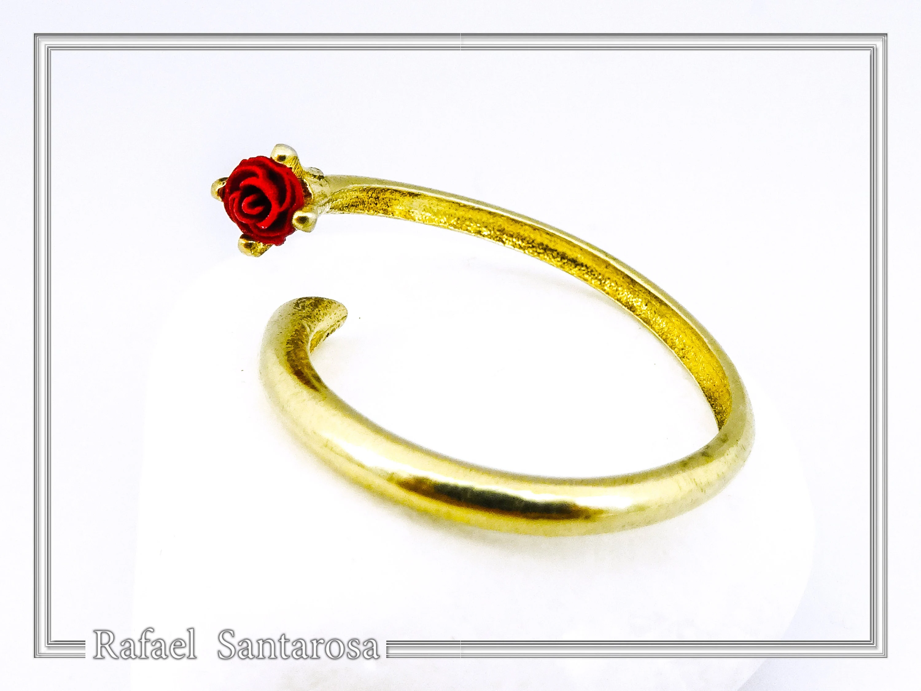 Adjustable Band with Alabaster Rose flower gem: Handmade Sterling Silver 18K Gold-Filled Ring — additional product image 4 from Rafael Santarosa Fine Jewelry