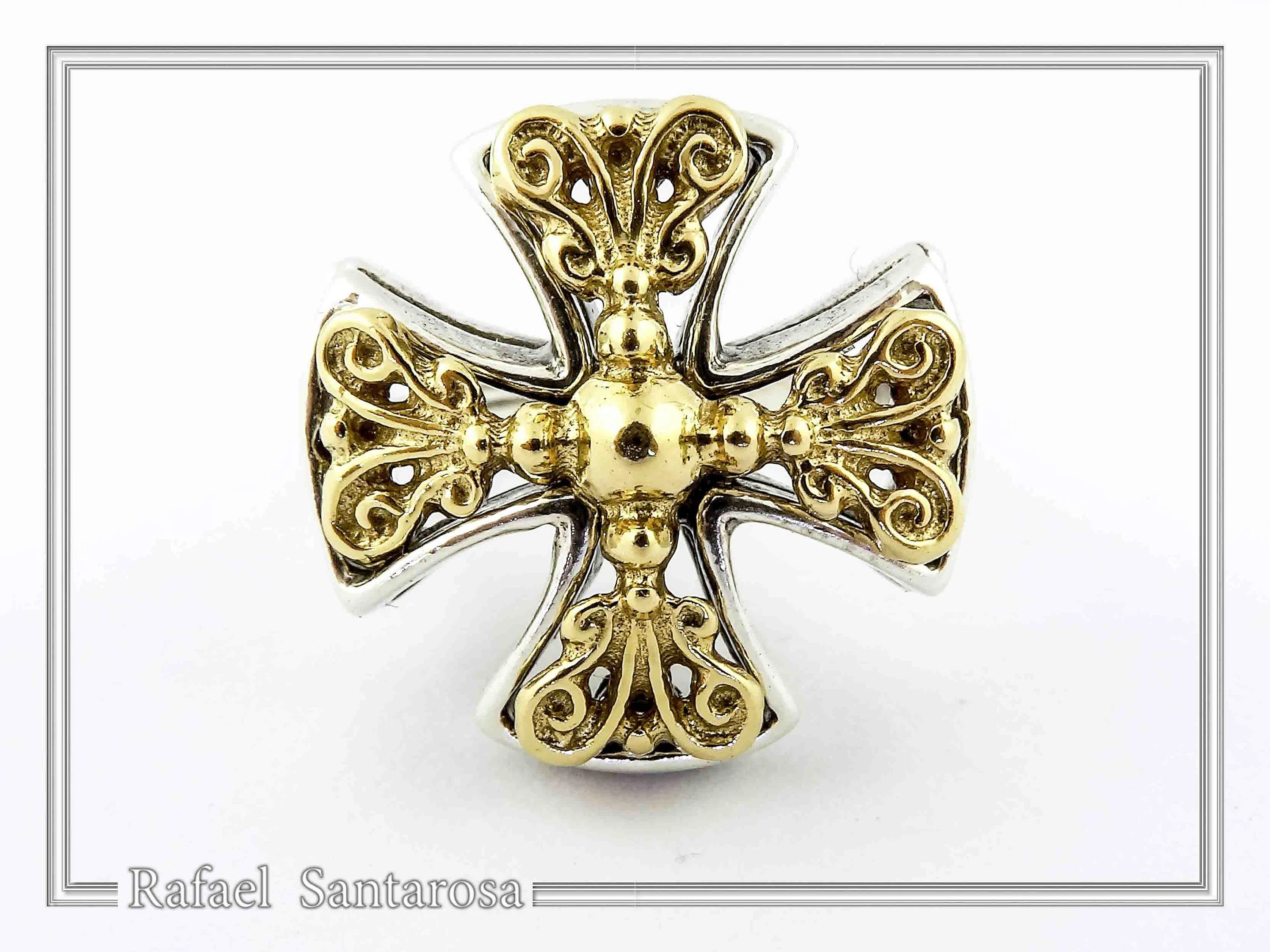 Byzantine Religious Cross Museum Inspired Ring: Oxidized Sterling Silver, 18K Gold Filled Filigree — additional product image 4 from Rafael Santarosa Fine Jewelry