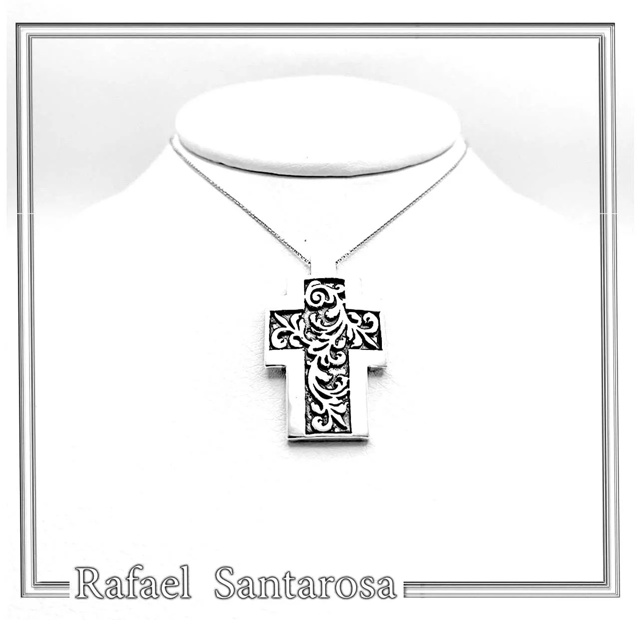 Boho Cross Necklace: Brutalist Floral Oxidized Sterling Silver Pendant — additional product image 3 from Rafael Santarosa Fine Jewelry