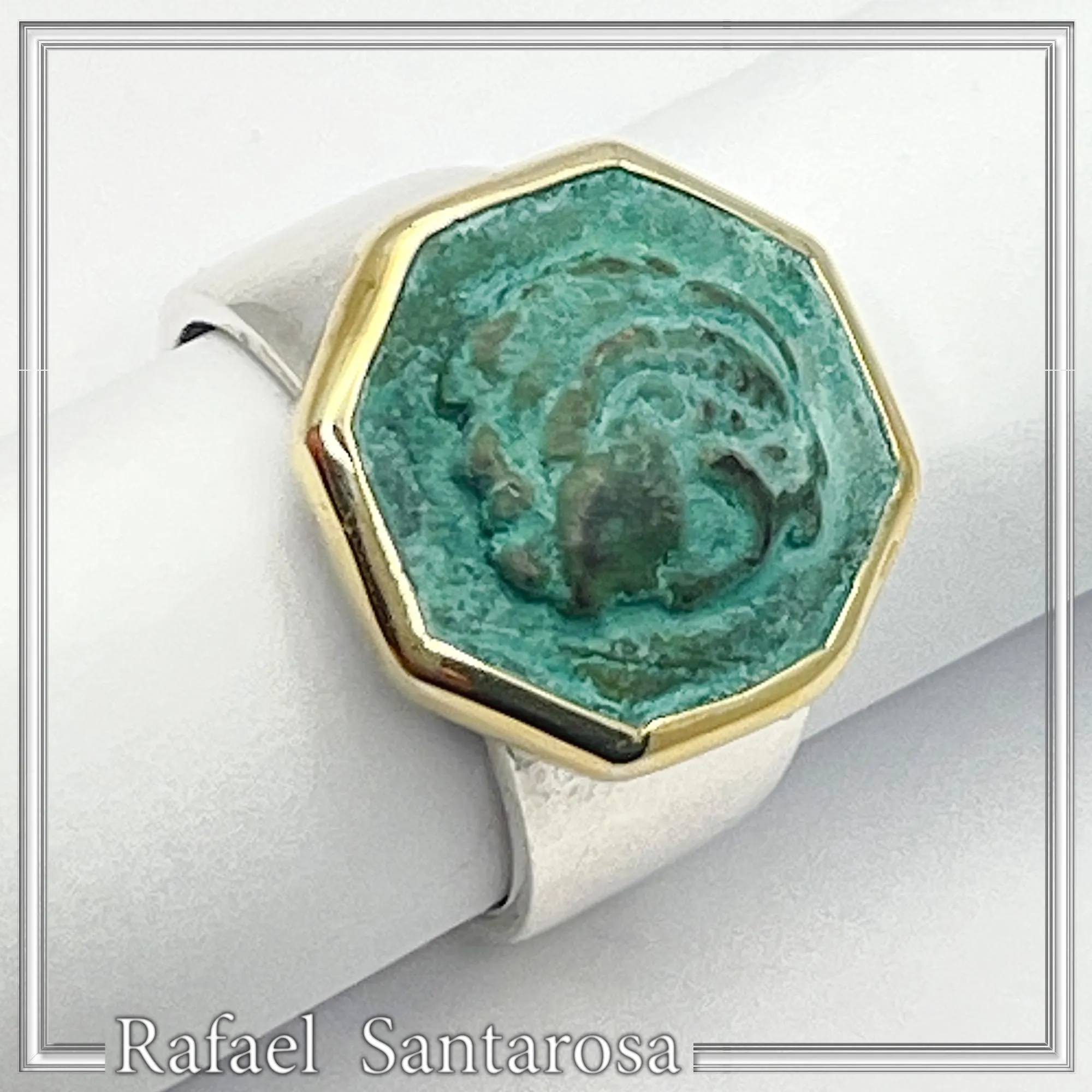 Alexander the Greek Coin Ring, 14K Gold Bezel, Oxidised Copper, Sterling Silver Band, Museum Jewelry — additional product image 10 from Rafael Santarosa Fine Jewelry