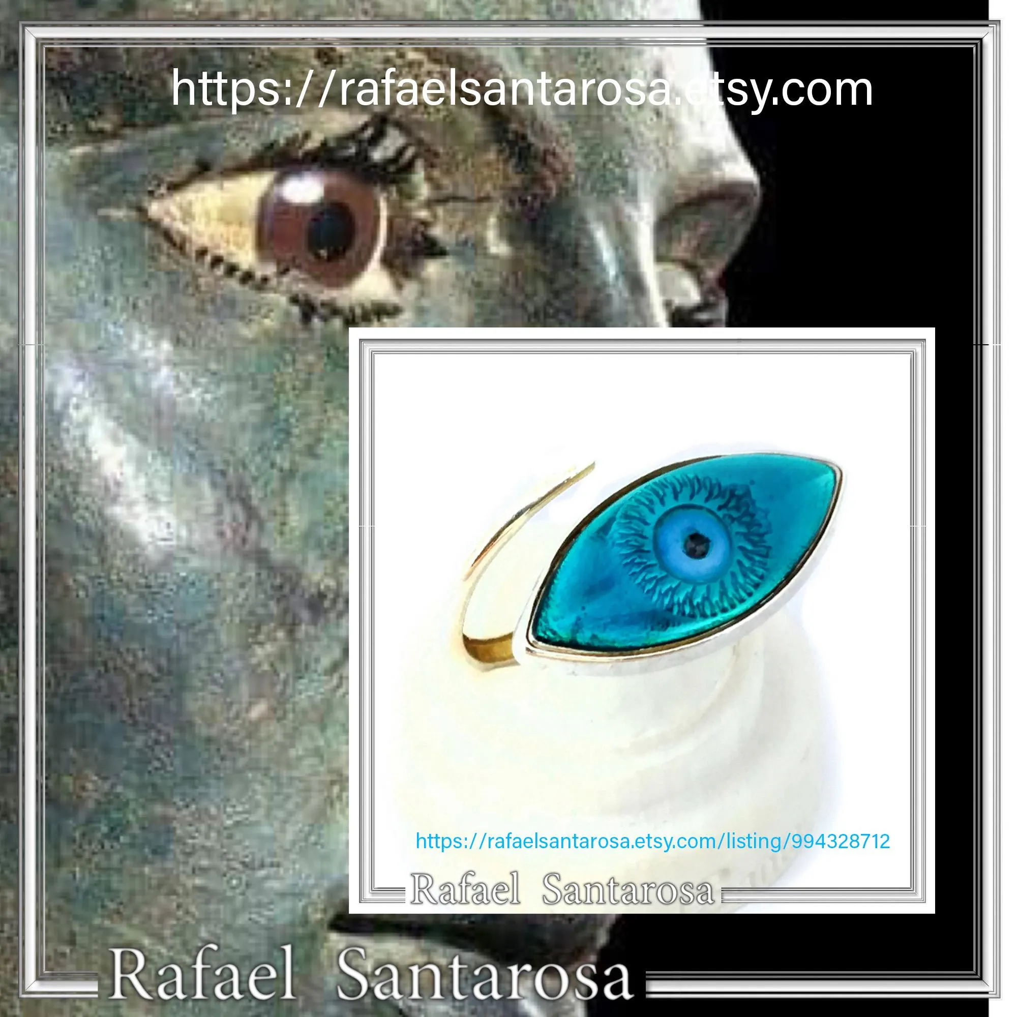 Evil Eye Protection Talisman Adjustable Ring: Transparent Coloured Enamel on Sterling Silver, Talisman Jewelry — additional product image 10 from Rafael Santarosa Fine Jewelry