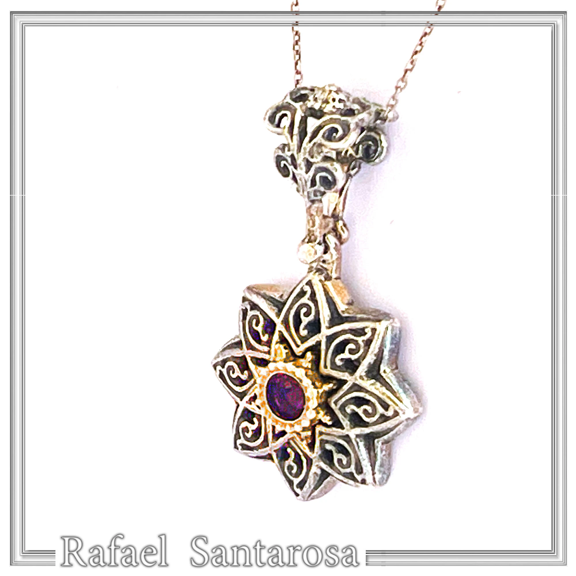 Byzantine Amethyst Filigree Detail Necklace: Oxidised and 18K Gold Filled Sterling Silver — additional product image 7 from Rafael Santarosa Fine Jewelry