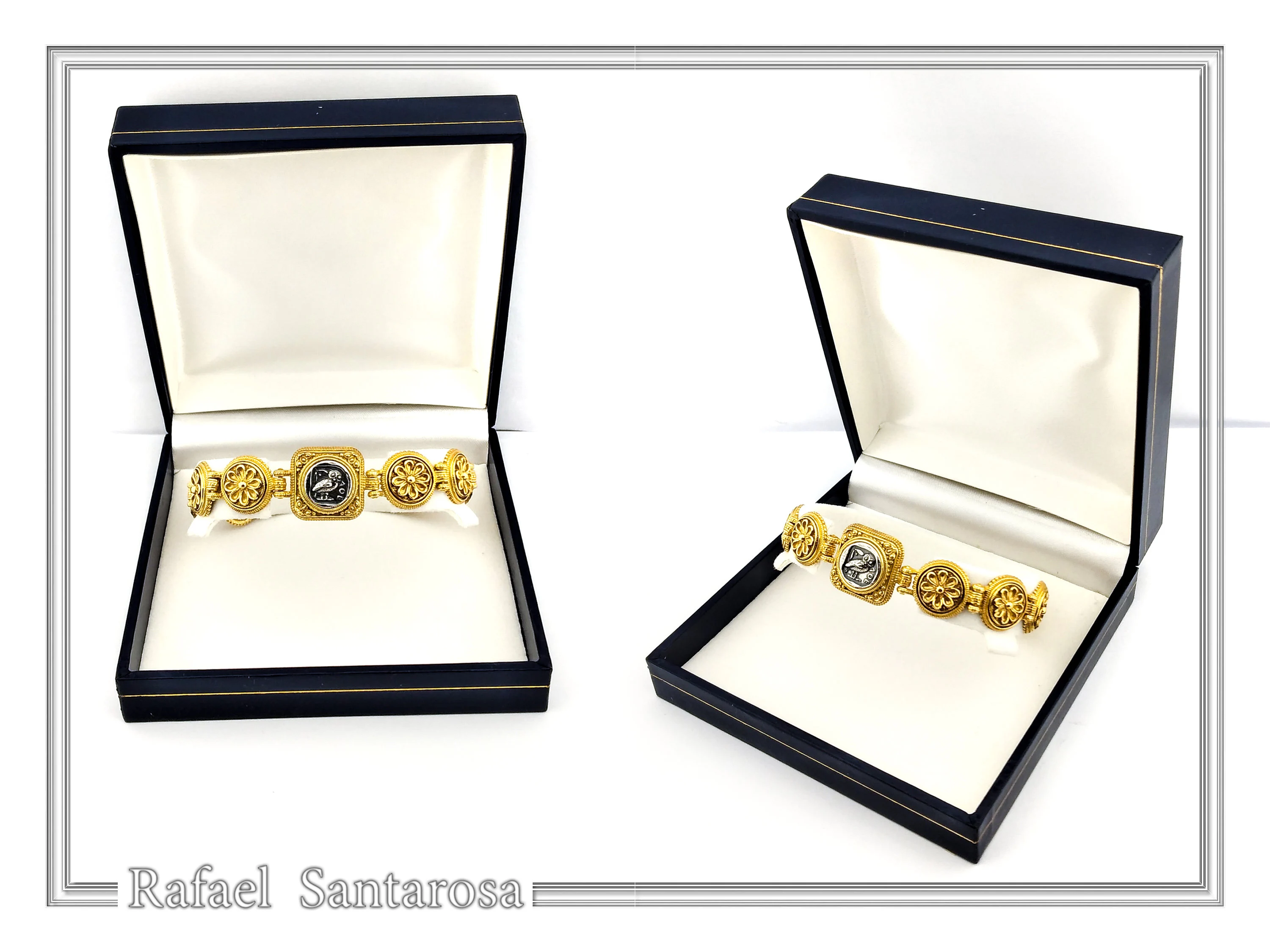 Tetradrachm Owl Coin Ancient Greek style Beaded Bracelet: 18k Gold Filled & Oxidized Sterling Silver — additional product image 9 from Rafael Santarosa Fine Jewelry