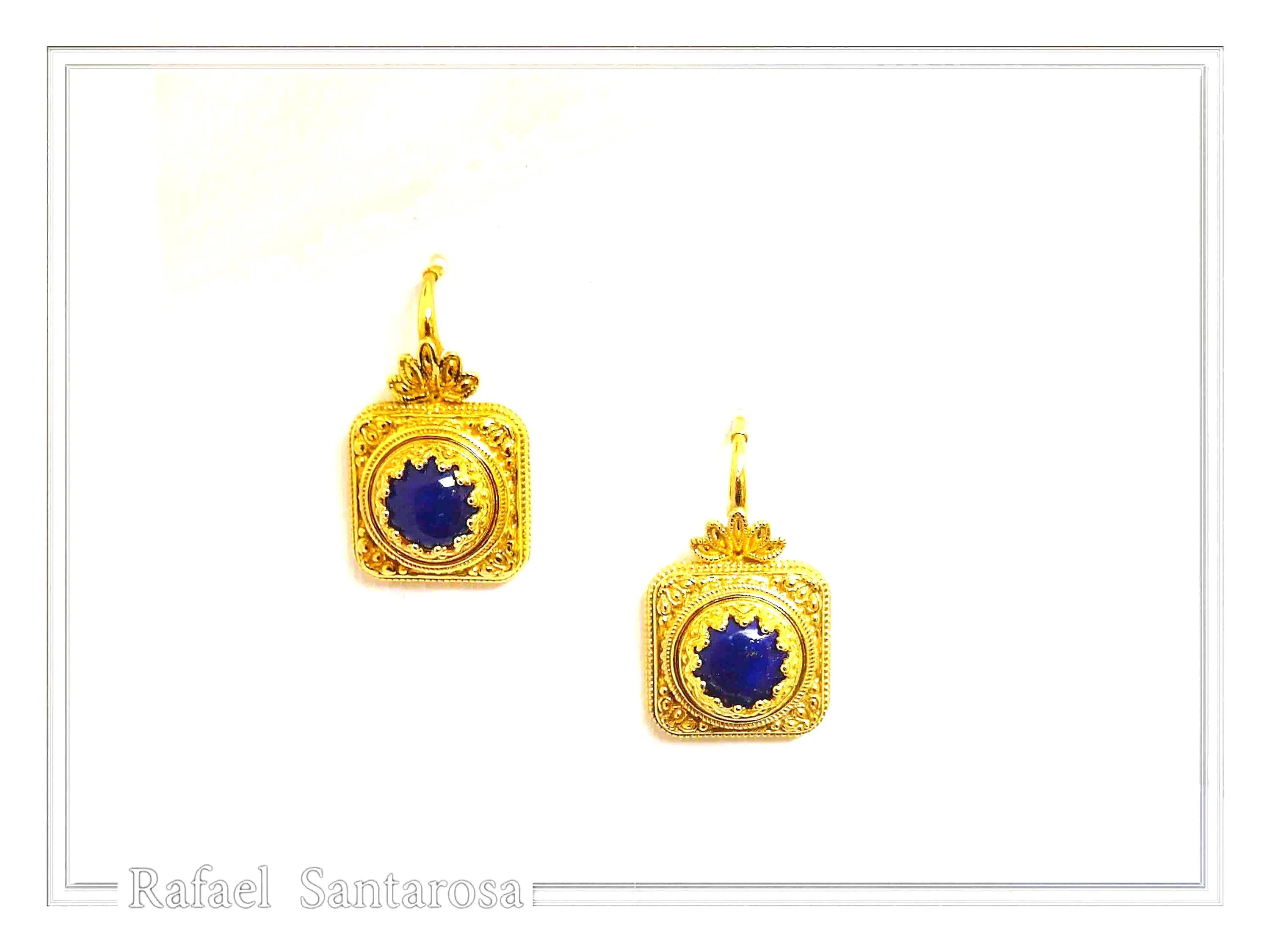Genuine Lapis Lazuli Ancient Greek Style Earrings: 18K Gold-Filled Sterling Silver, Museum Jewelry — additional product image 6 from Rafael Santarosa Fine Jewelry