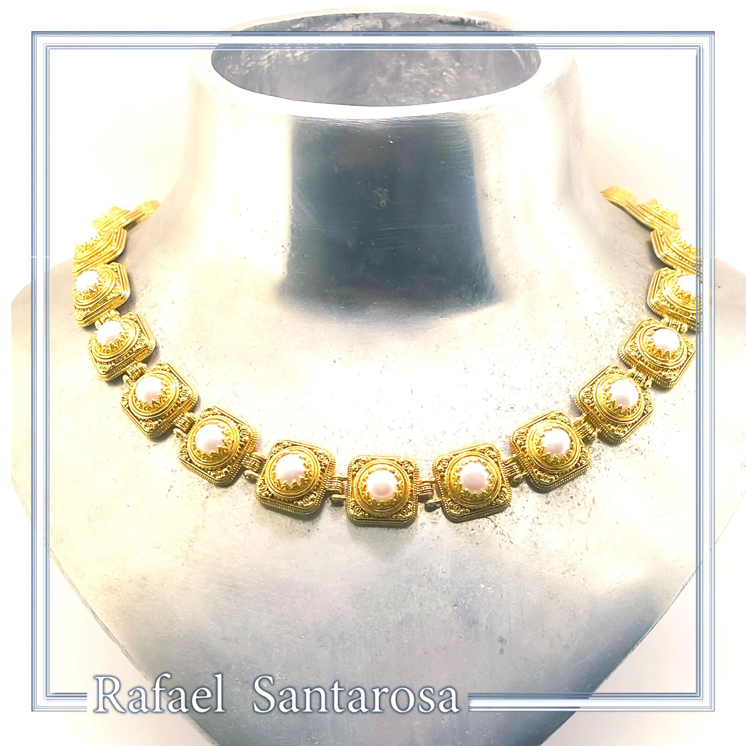 Filigree Genuine Pearl Beaded Necklace for Ladies: 18K Gold-Filled Sterling Silver Ancient Greek Style — additional product image 5 from Rafael Santarosa Fine Jewelry