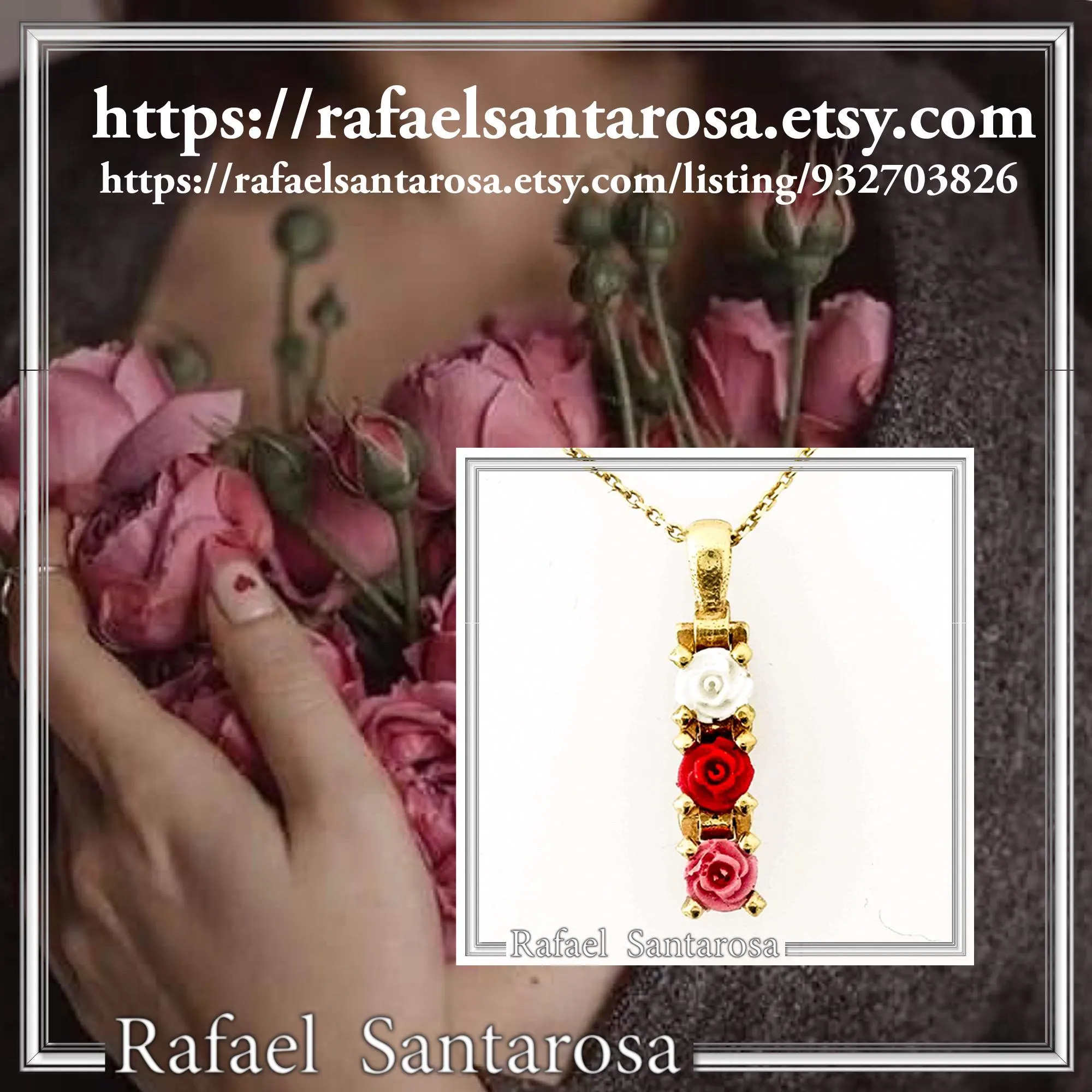 Sterling Silver Rose Flower Pendant Necklace: 18K Gold Filled Floral Jewelry — additional product image 10 from Rafael Santarosa Fine Jewelry