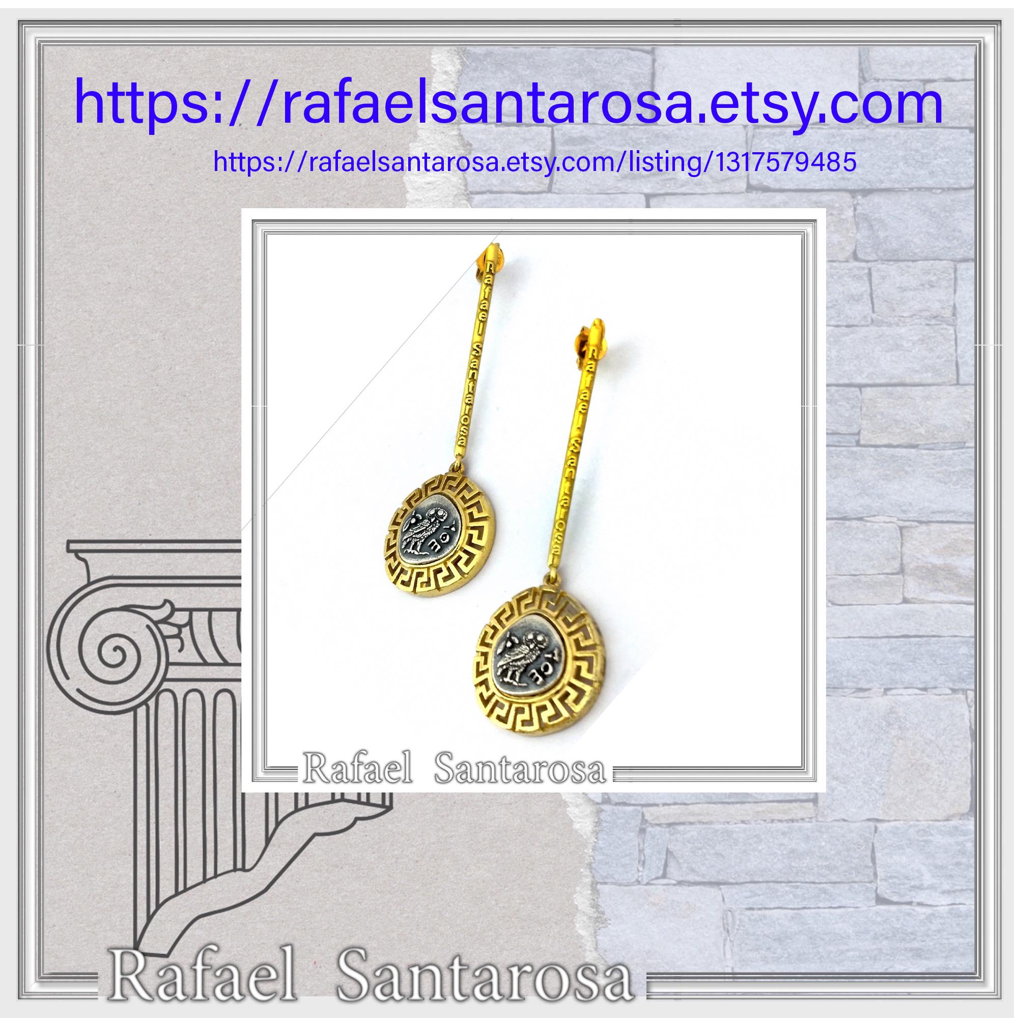 Athena Owl Tetradrachm Greek Coin Dangle Drop Earrings: Museum Replicas Oxidized & Gold-Filled Silver — additional product image 10 from Rafael Santarosa Fine Jewelry