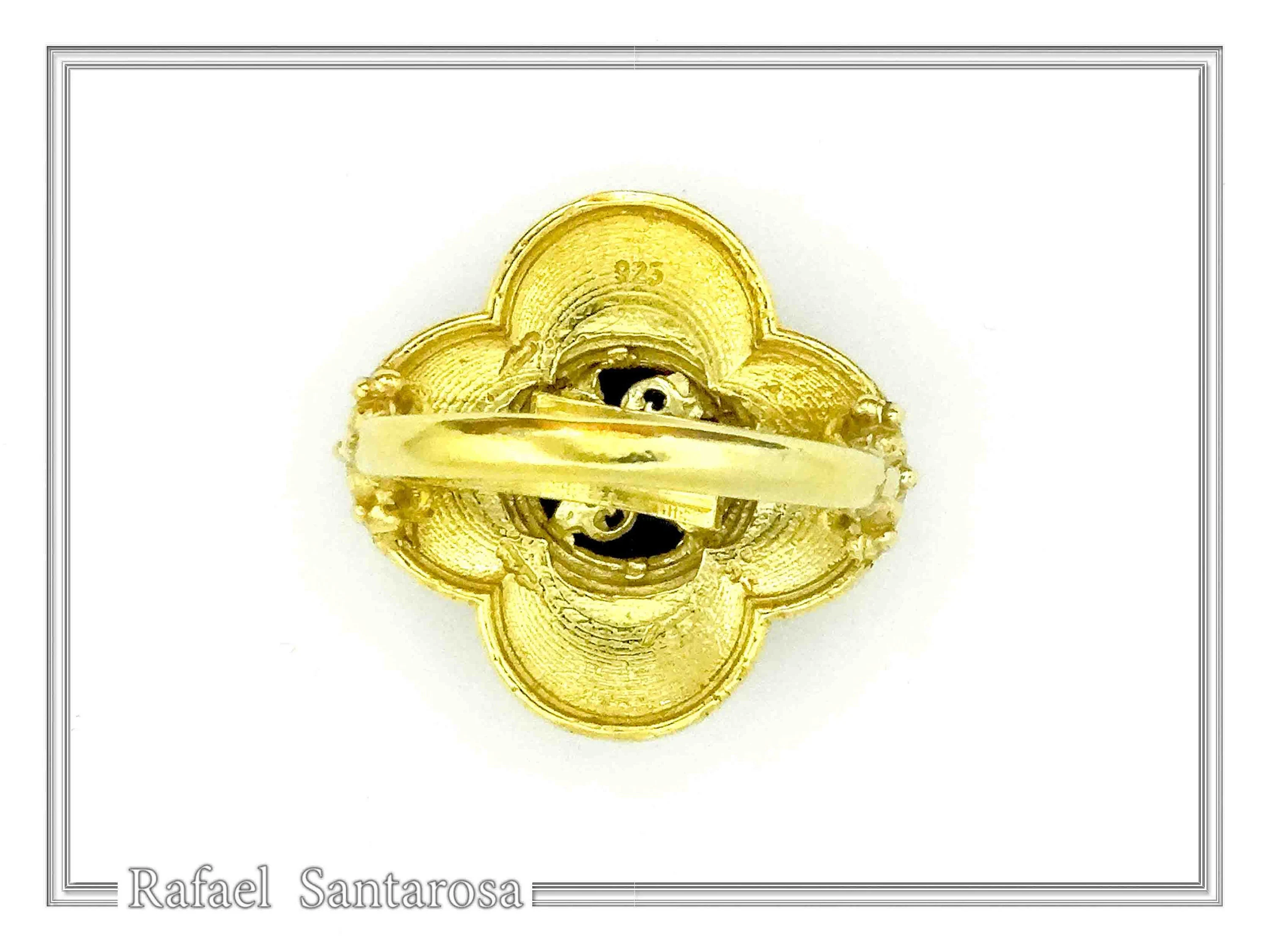 Byzantine Christian Cross Genuine Lapis Lazuli Ring: 18K Gold Filled Sterling Silver Filigree — additional product image 7 from Rafael Santarosa Fine Jewelry