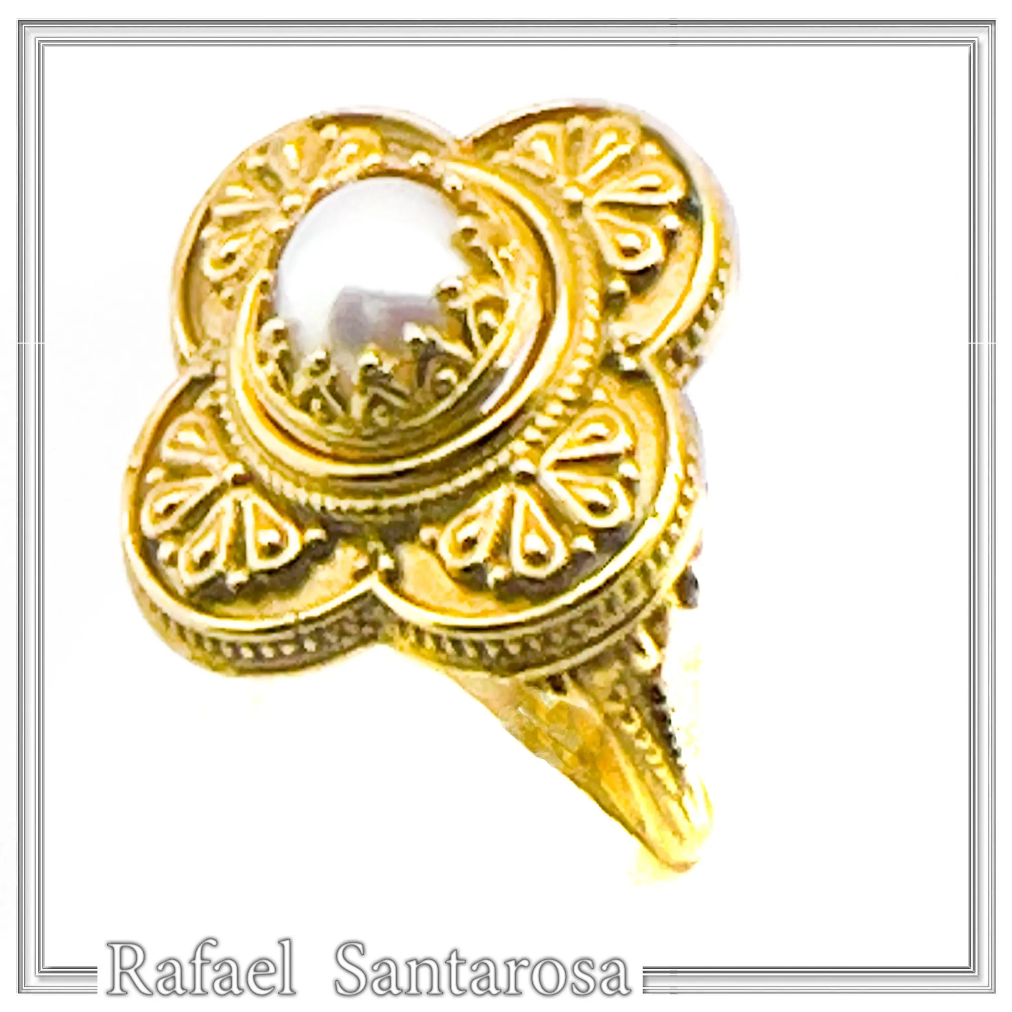 Byzantine Cross Ring: Natural Pearl, Sterling Silver 18K Gold-Filled Filigree — additional product image 6 from Rafael Santarosa Fine Jewelry