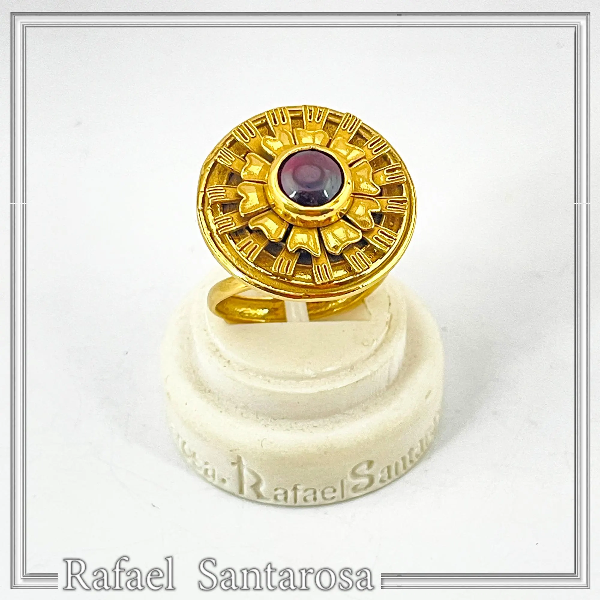 Ancient Greek Garnet Ring Sterling Silver 18K Gold Filled Archeological Museum Inspired — additional product image 3 from Rafael Santarosa Fine Jewelry