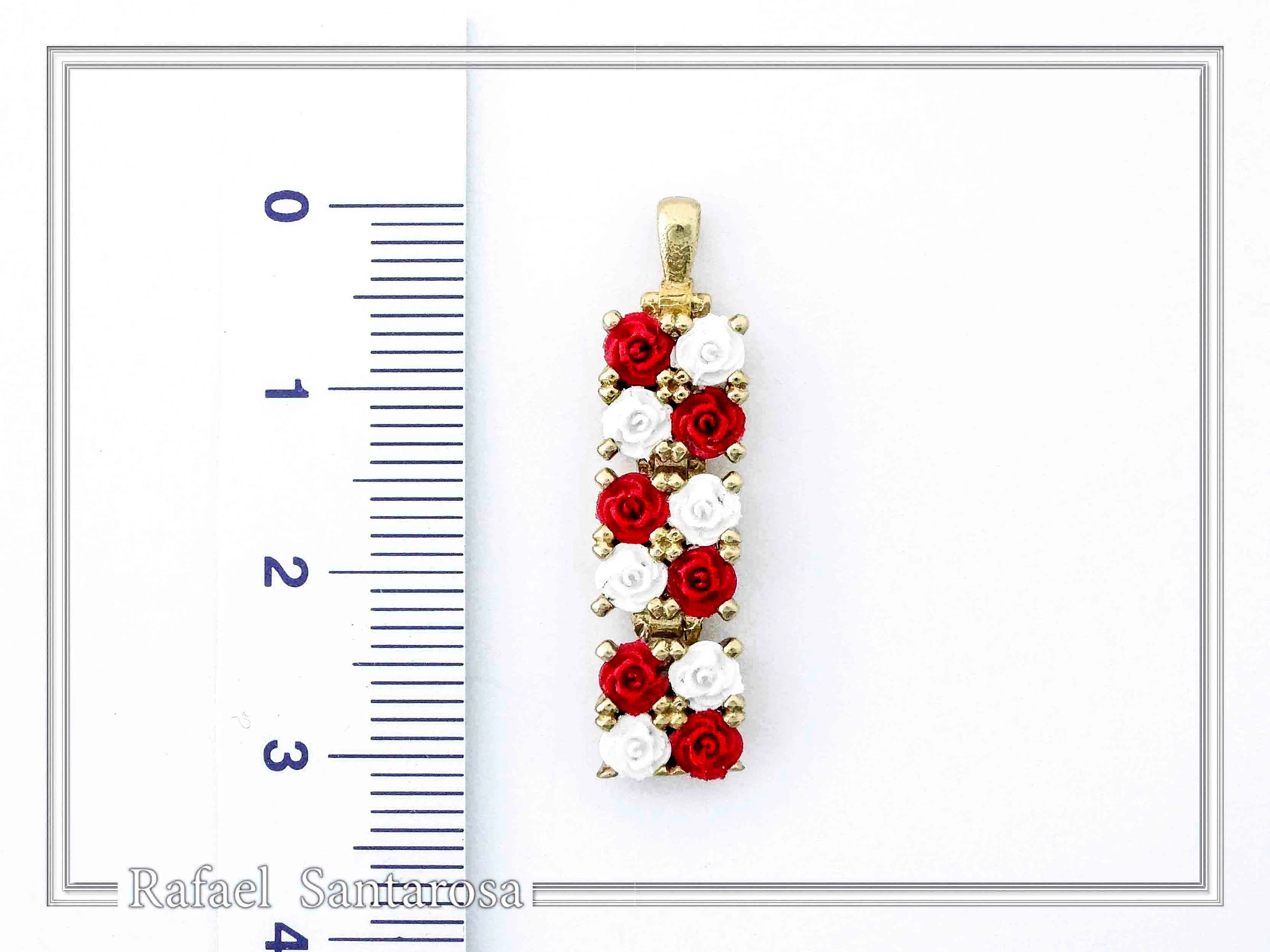 Handmade Rose Flowers Gems Pave Pendant: 18 K Gold-Filled Sterling Silver Beaded Floral Necklace — additional product image 6 from Rafael Santarosa Fine Jewelry