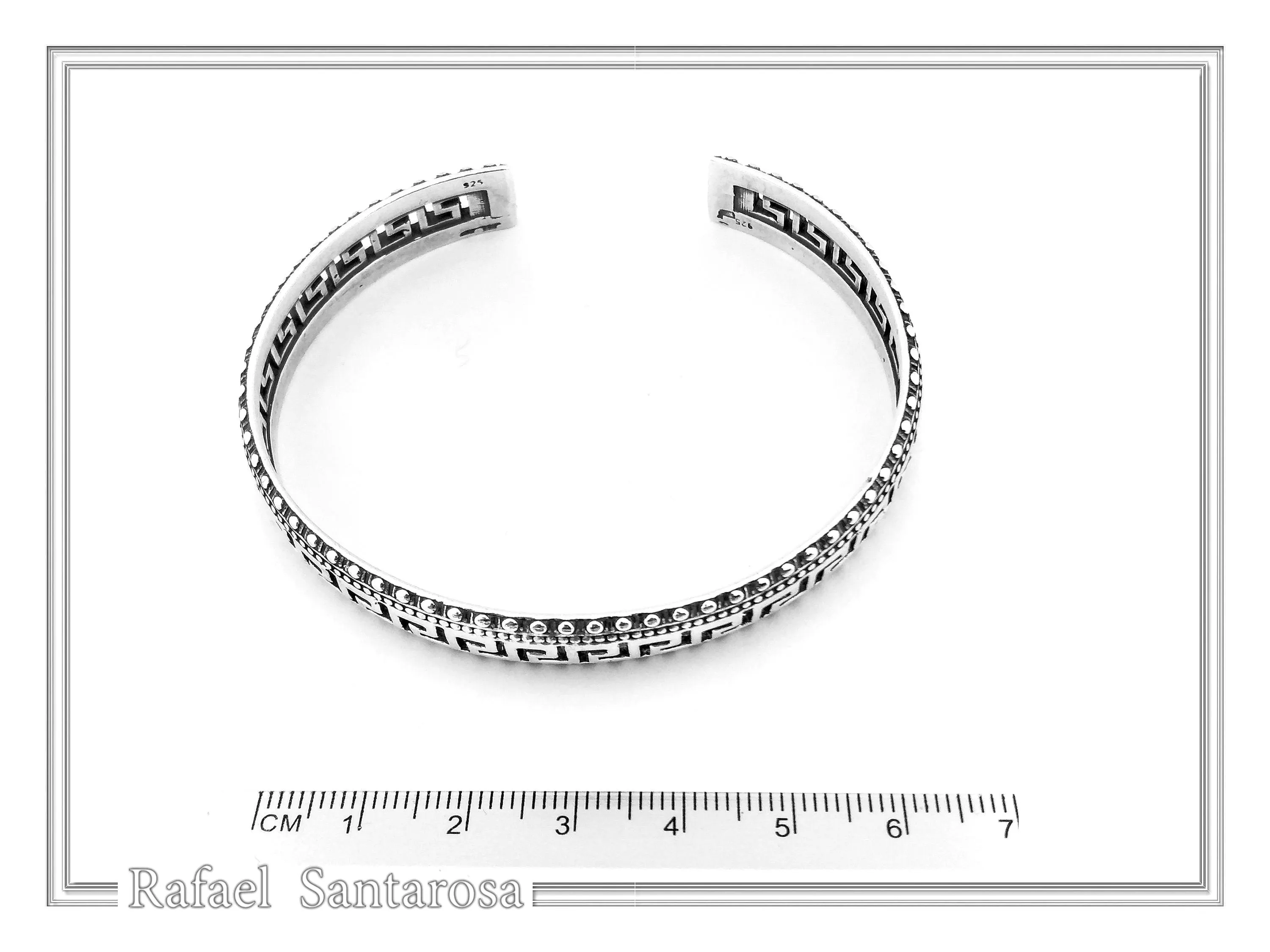 Greek Key Meander Oxidized Sterling Silver Cuff Bracelet, Museum Inspired Unisex Adjustable Jewelry — additional product image 8 from Rafael Santarosa Fine Jewelry