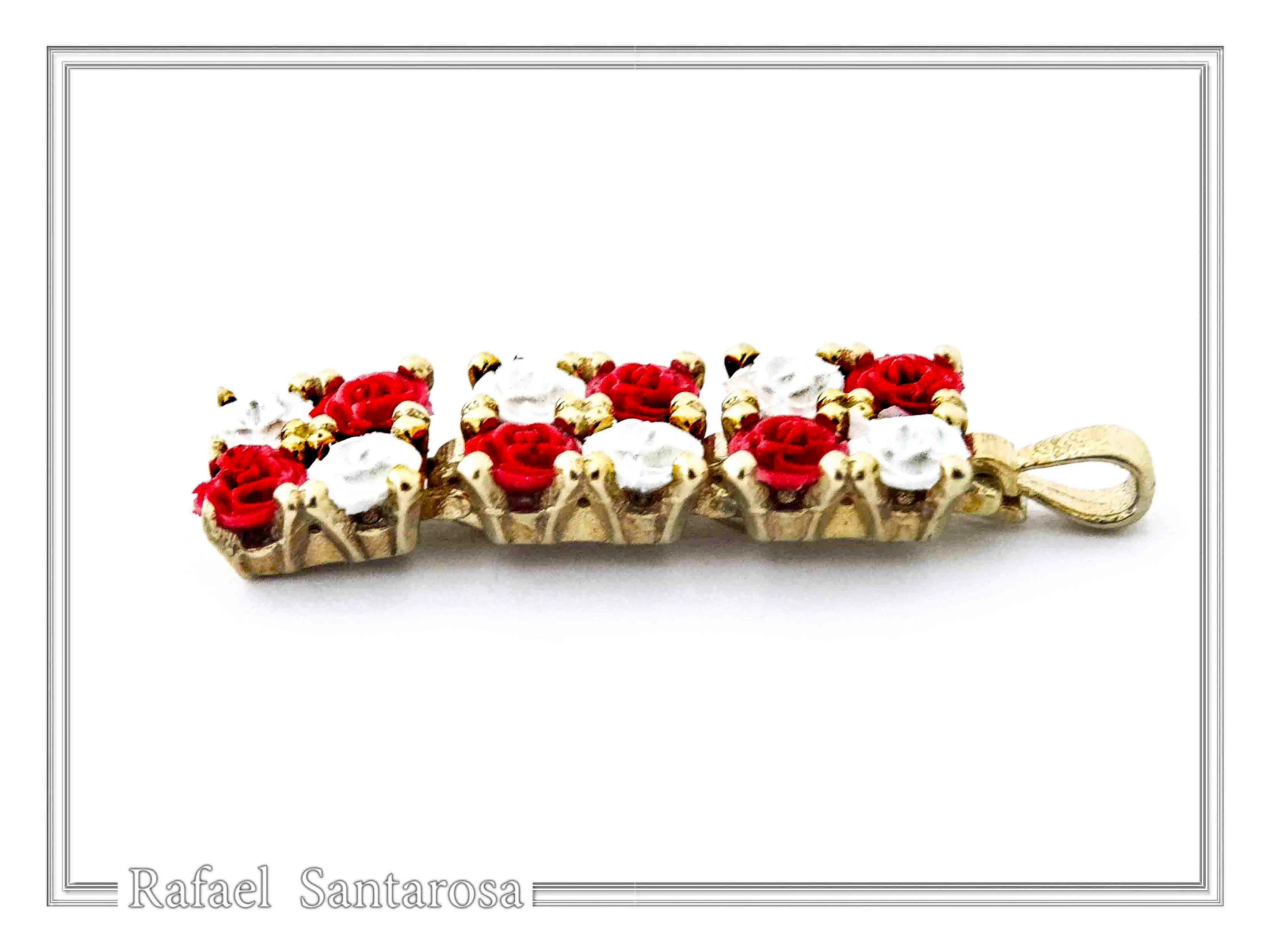 Handmade Rose Flowers Gems Pave Pendant: 18 K Gold-Filled Sterling Silver Beaded Floral Necklace — additional product image 7 from Rafael Santarosa Fine Jewelry