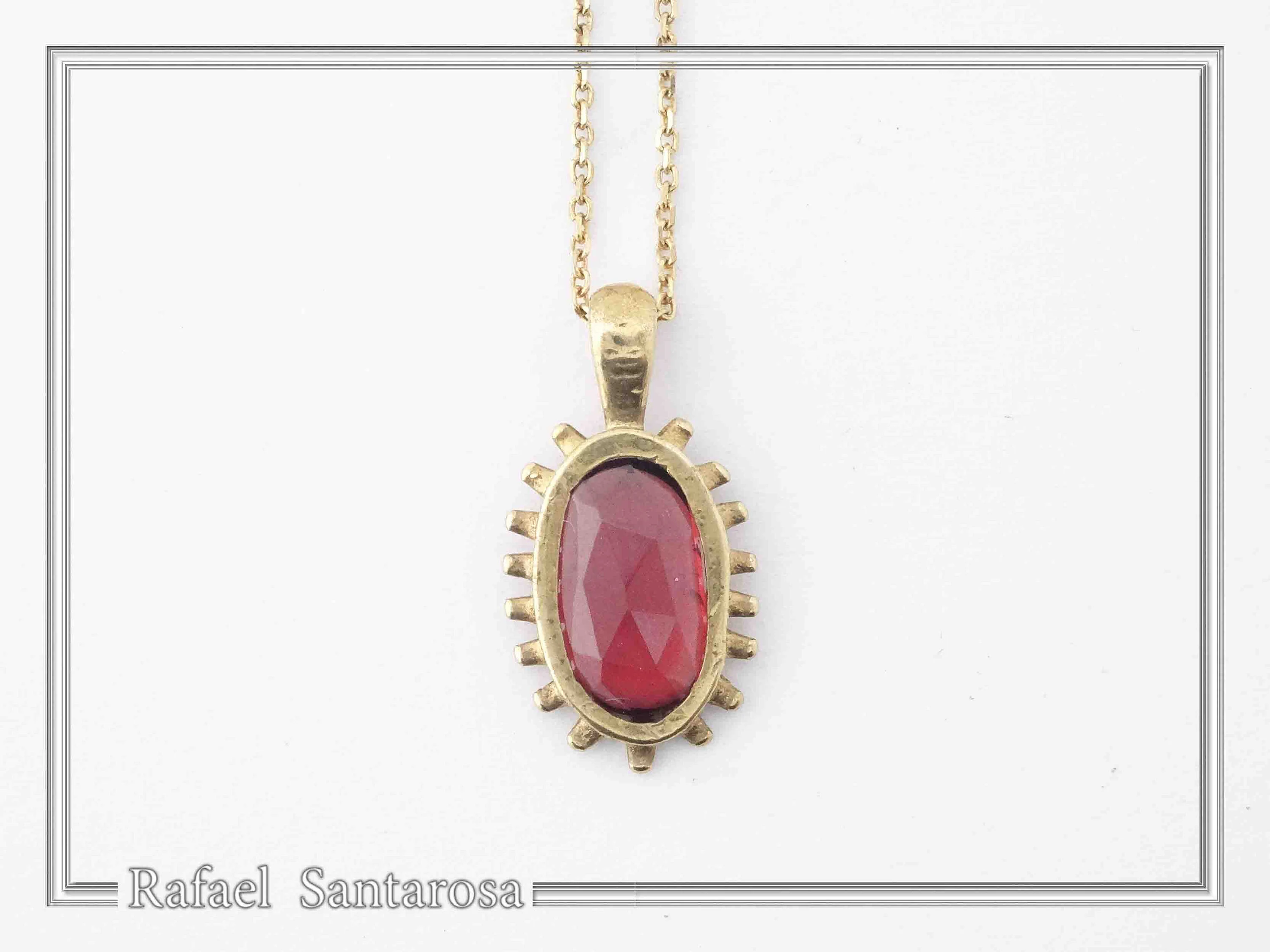 Handmade Garnet Pendant: Sterling Silver 18K Gold-Filled Bezel — additional product image 5 from Rafael Santarosa Fine Jewelry