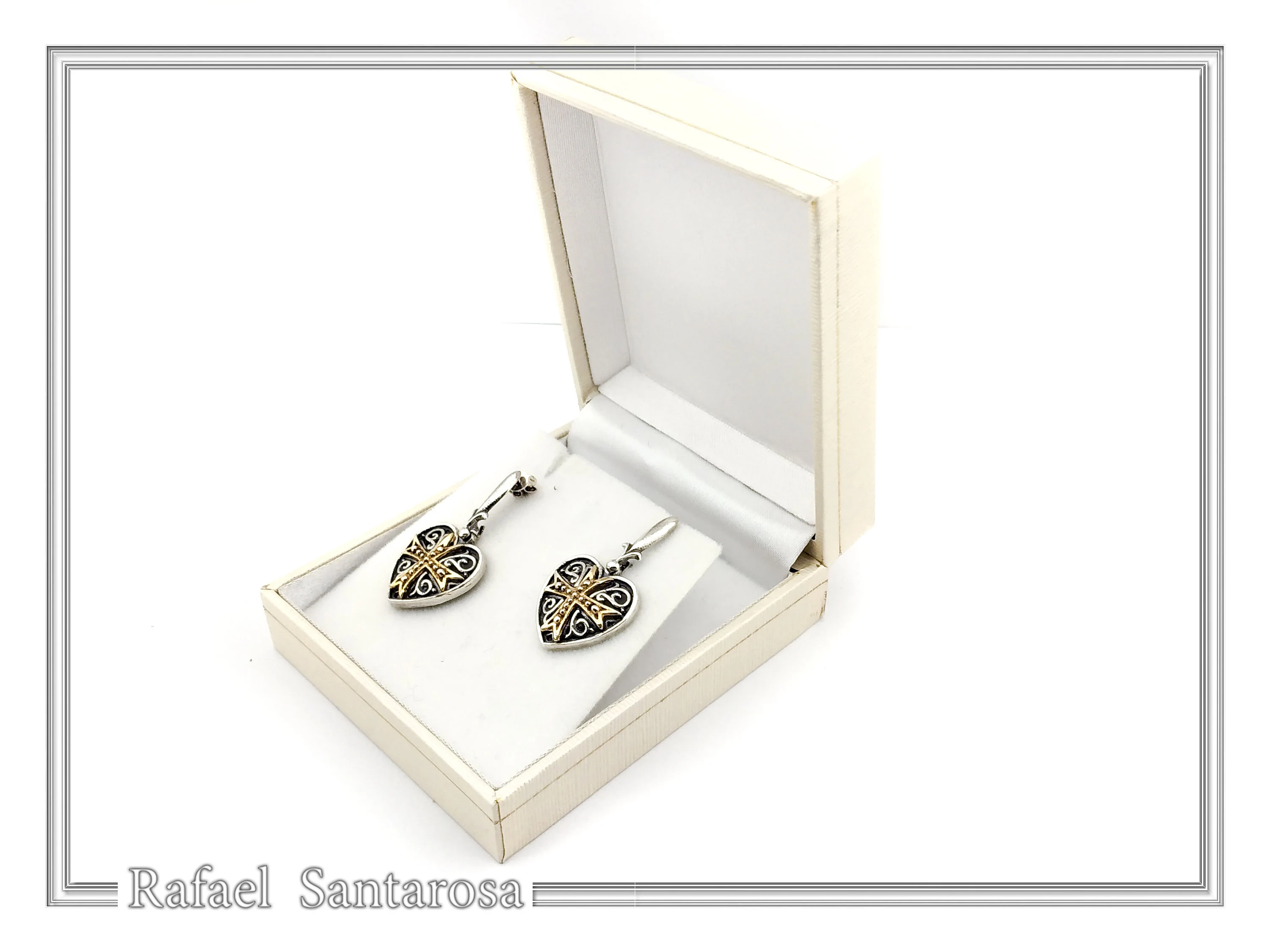 Maltese Knights Cross Holy Heart Earrings: Oxidized Sterling Silver and Gold-Filled — additional product image 9 from Rafael Santarosa Fine Jewelry