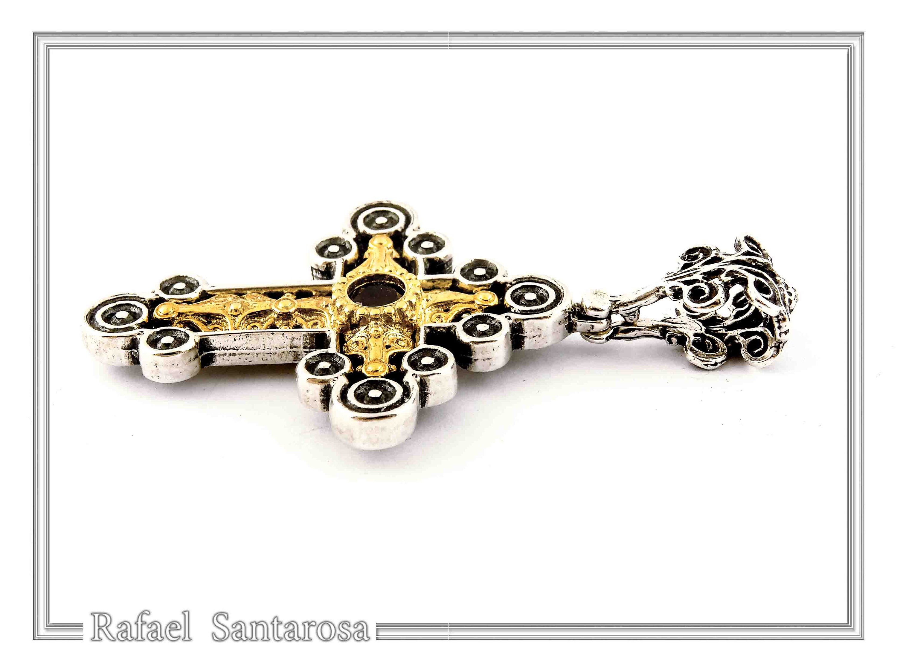 Natural Lapis Lazuli Byzantine Religious Cross: Oxidized Sterling Silver and 18K Gold Filled — additional product image 3 from Rafael Santarosa Fine Jewelry