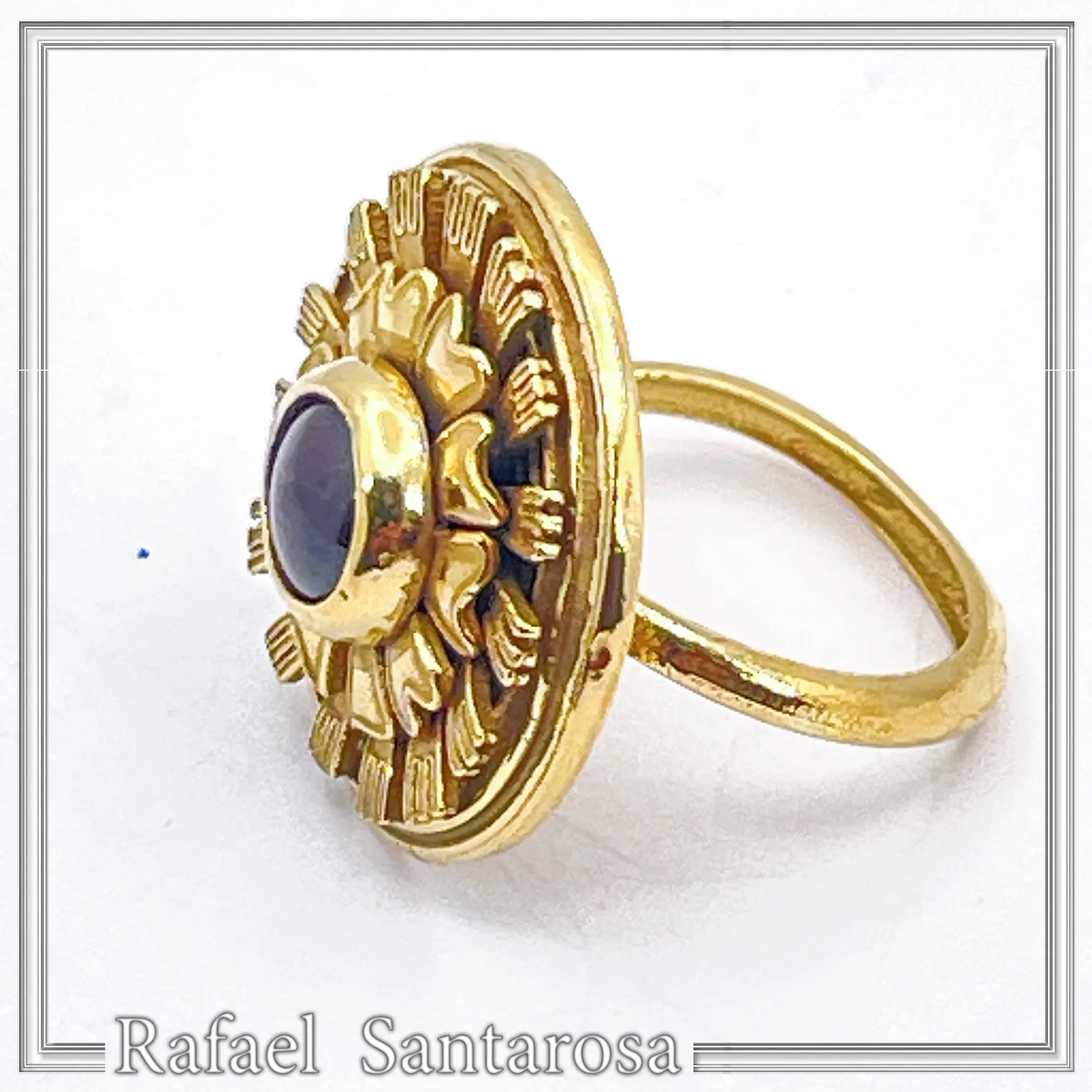 Ancient Greek Garnet Ring Sterling Silver 18K Gold Filled Archeological Museum Inspired — additional product image 5 from Rafael Santarosa Fine Jewelry