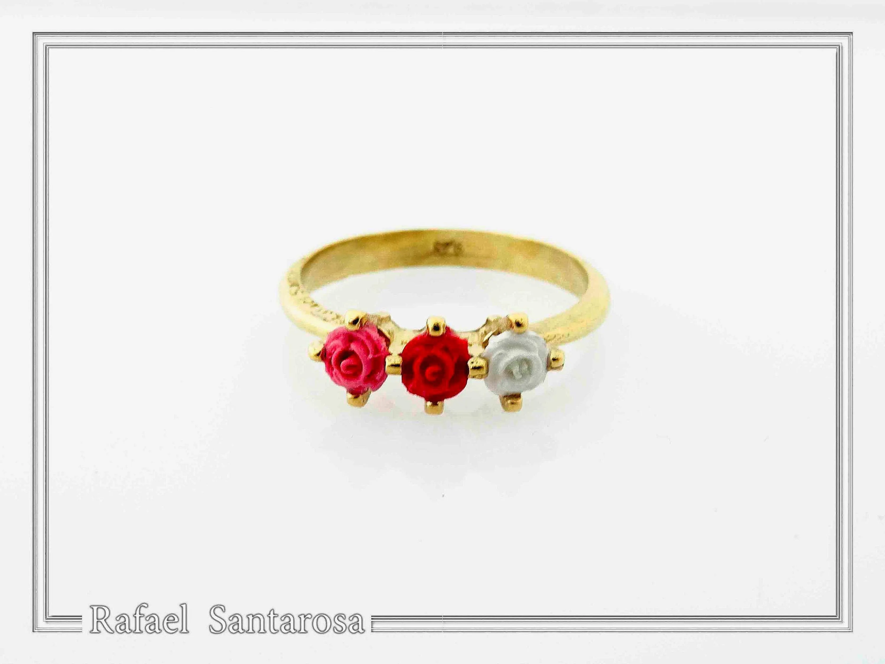 Sculptured Alabaster Rose Flowers Floral Statement Ring: 18K Gold-Filled Sterling Silver — additional product image 3 from Rafael Santarosa Fine Jewelry