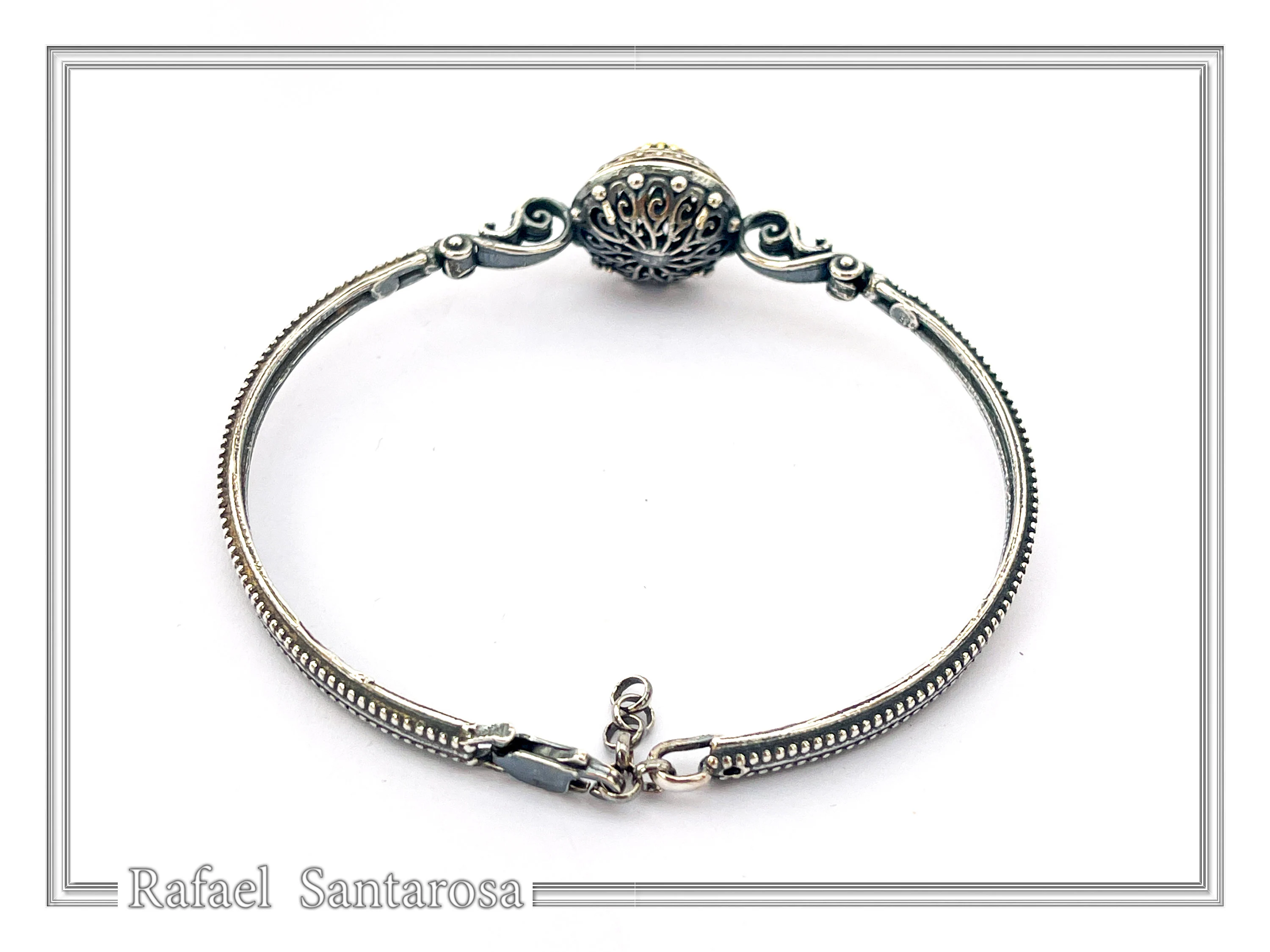 Natural Sky-Blue Topaz Byzantine Bracelet: Oxidised Sterling Silver with 18K Gold Filled Filigree Bezel — additional product image 8 from Rafael Santarosa Fine Jewelry