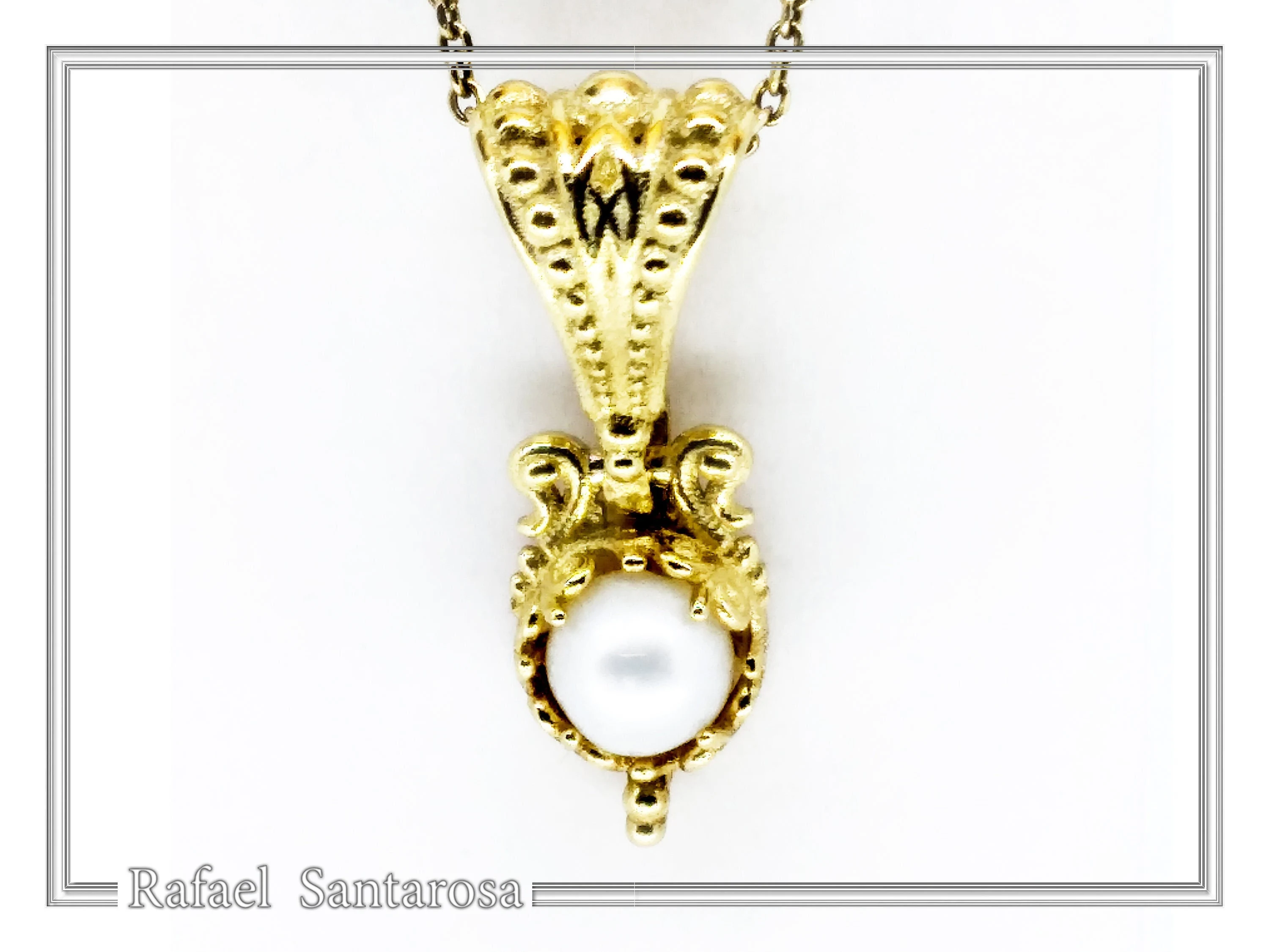 18K Solid Gold Byzantine Handmade Filigree Natural Pearl Pendant: Jewelry for her — additional product image 2 from Rafael Santarosa Fine Jewelry