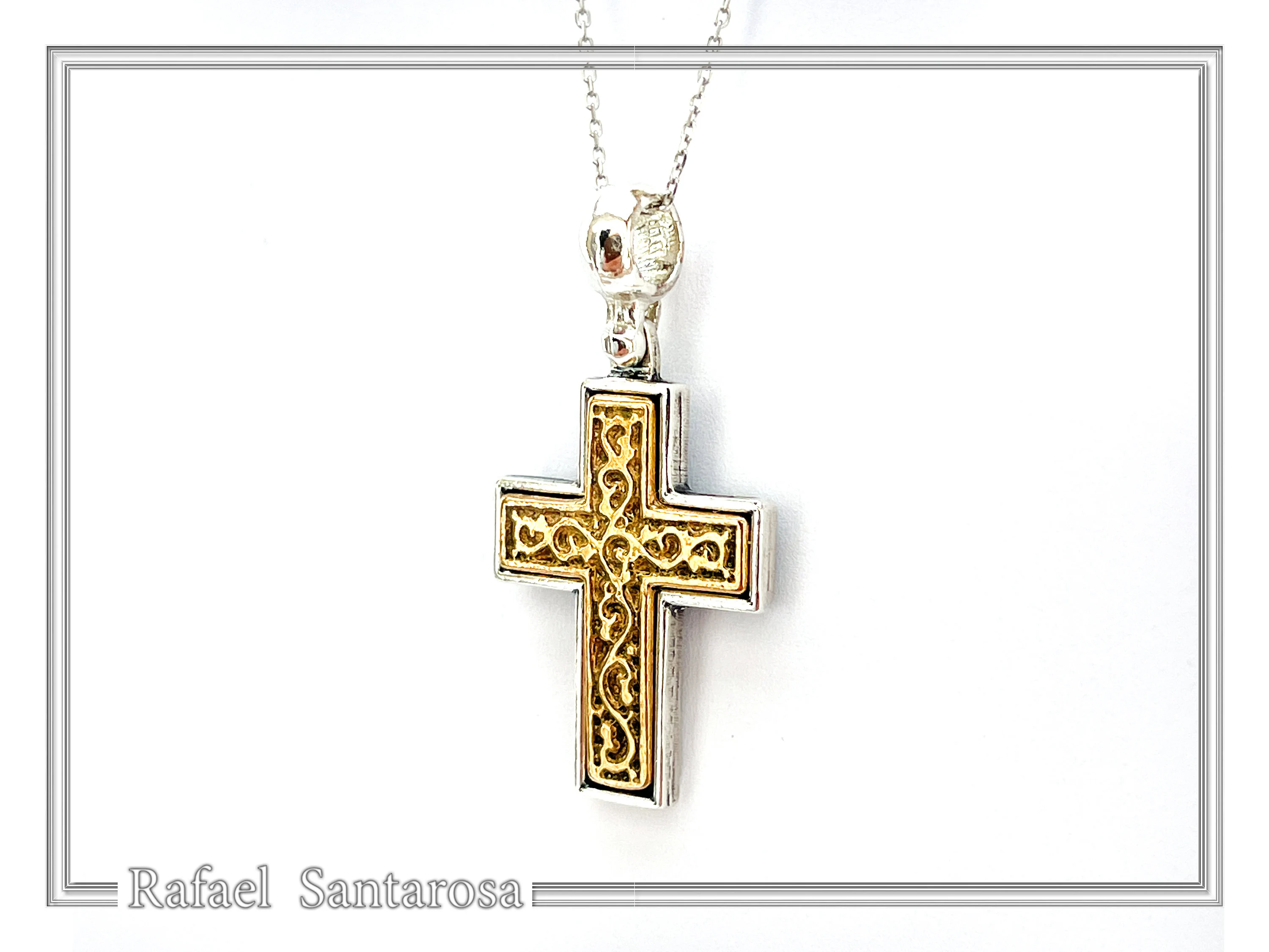 Byzantine Cross Pendant Religious Orthodox Necklace: Sterling Silver oxidised and 18k Gold Filled — additional product image 6 from Rafael Santarosa Fine Jewelry