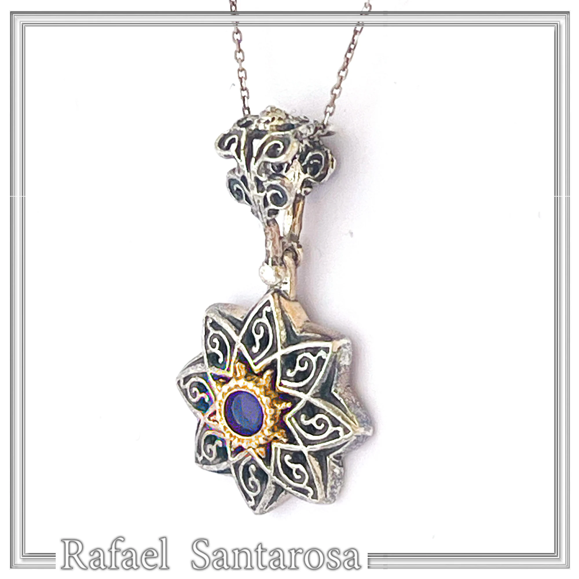 Byzantine Amethyst Filigree Detail Necklace: Oxidised and 18K Gold Filled Sterling Silver — additional product image 4 from Rafael Santarosa Fine Jewelry