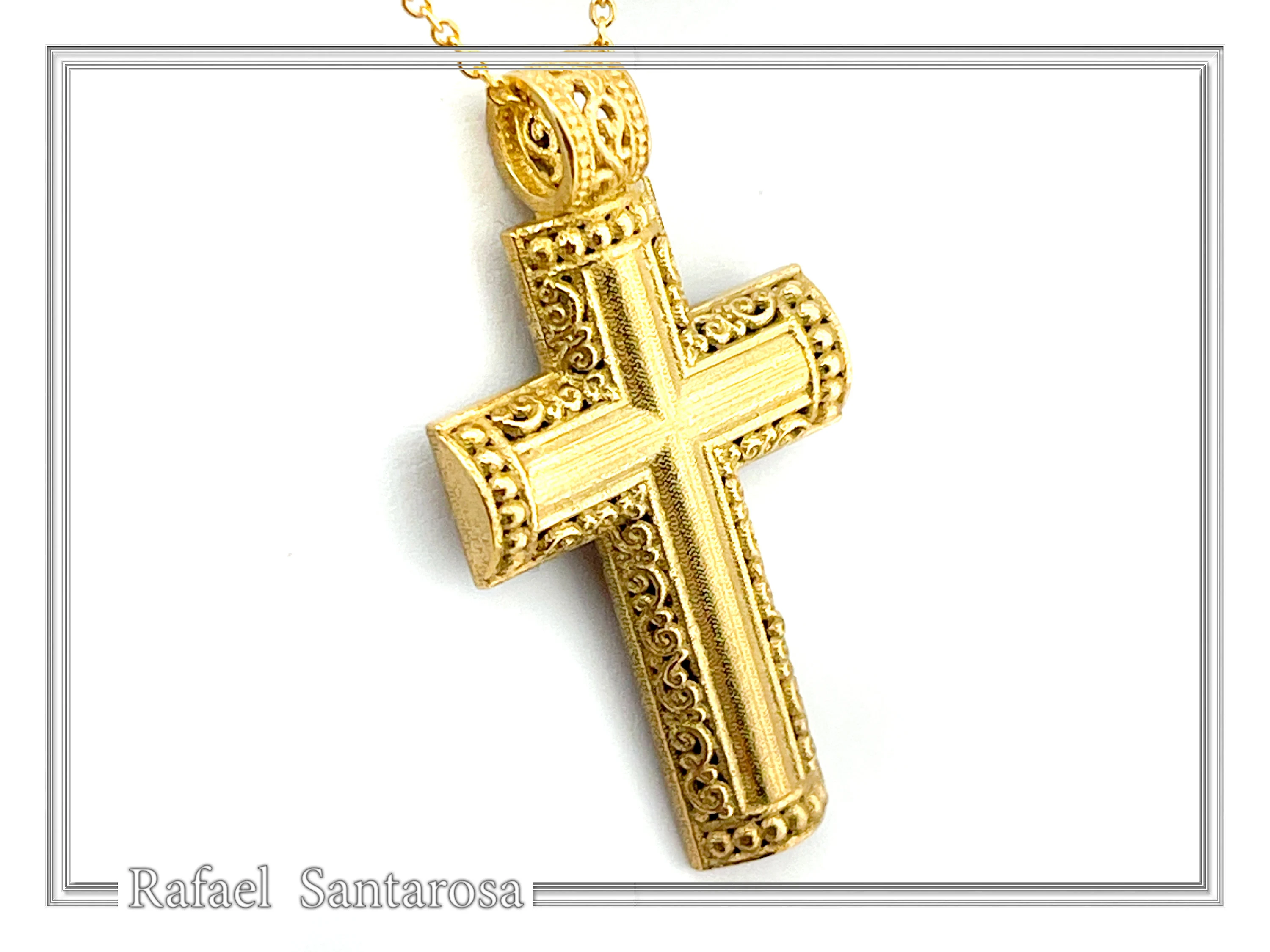 Byzantine Filigree Orthodox Christian Religious Baptism Cross Pendant 18K Solid Gold Cross — additional product image 8 from Rafael Santarosa Fine Jewelry