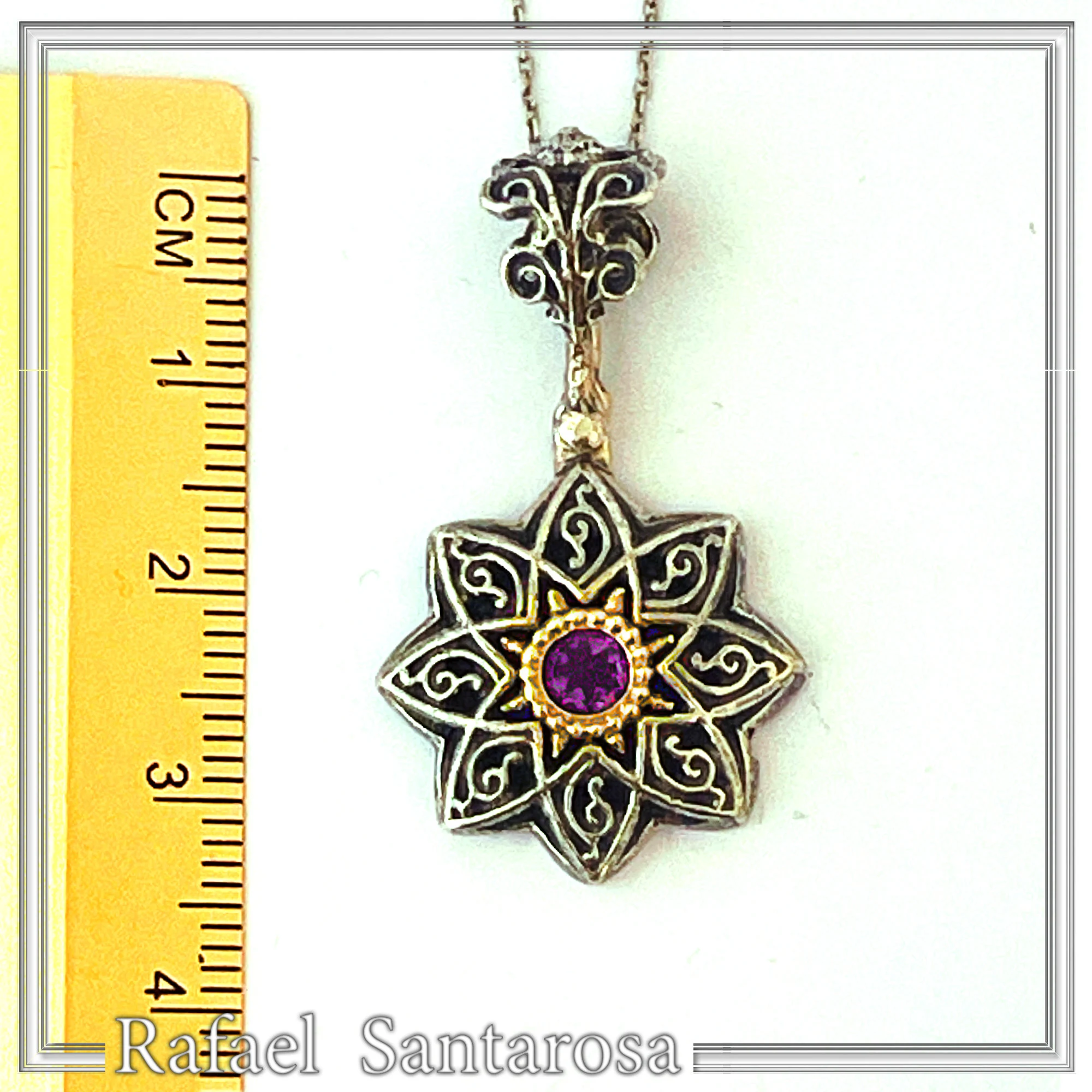 Byzantine Amethyst Filigree Detail Necklace: Oxidised and 18K Gold Filled Sterling Silver — additional product image 8 from Rafael Santarosa Fine Jewelry