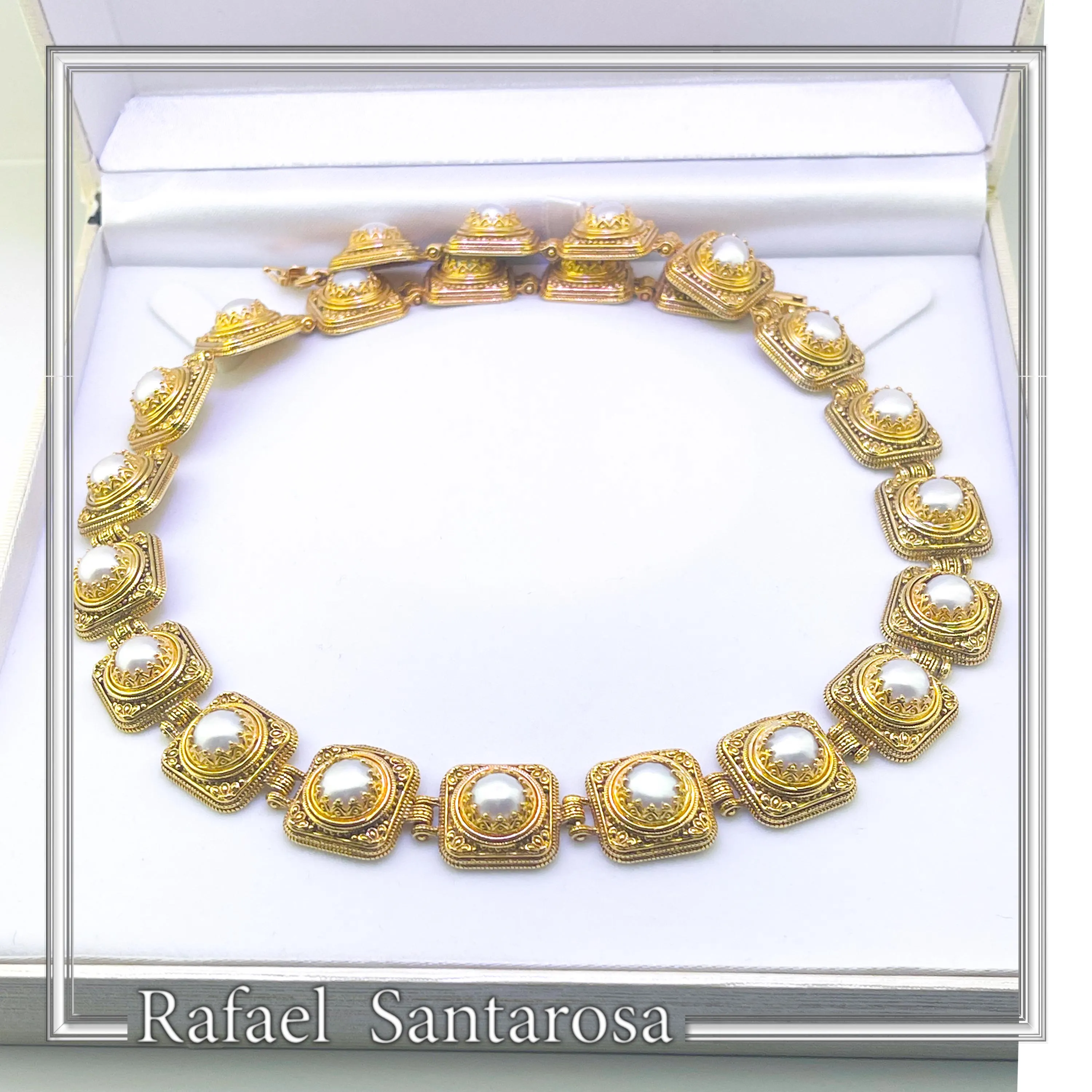 Filigree Genuine Pearl Beaded Necklace for Ladies: 18K Gold-Filled Sterling Silver Ancient Greek Style — additional product image 7 from Rafael Santarosa Fine Jewelry
