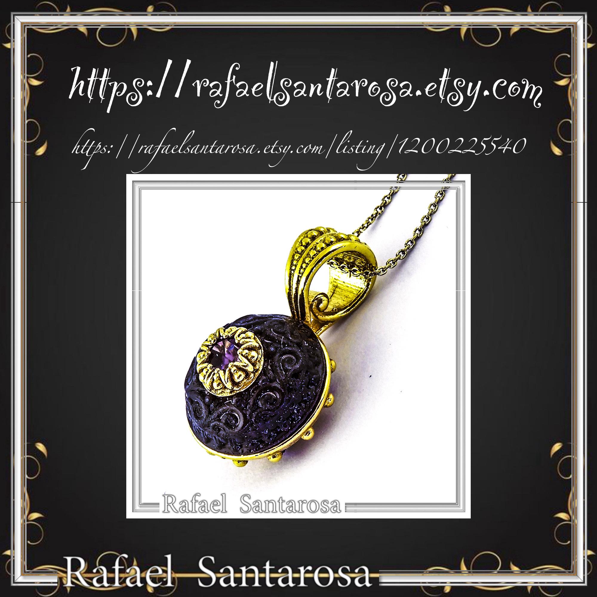 Art Deco Natural Amethyst Pendant: Oxidized and 18K Gold Filled Sterling Silver — additional product image 10 from Rafael Santarosa Fine Jewelry