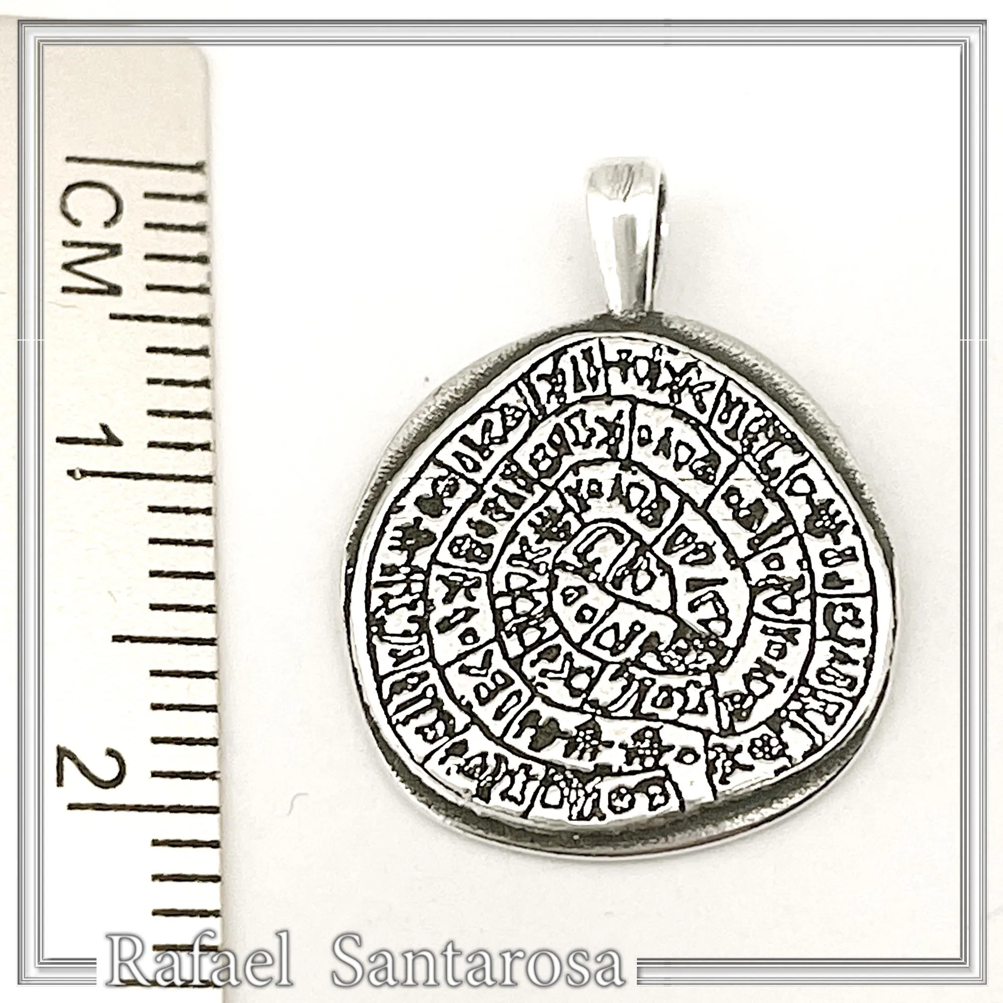 Ancient Greek Calendar Charm museum replica Oxidized Sterling Silver Phaistos Disc Pendant — additional product image 9 from Rafael Santarosa Fine Jewelry