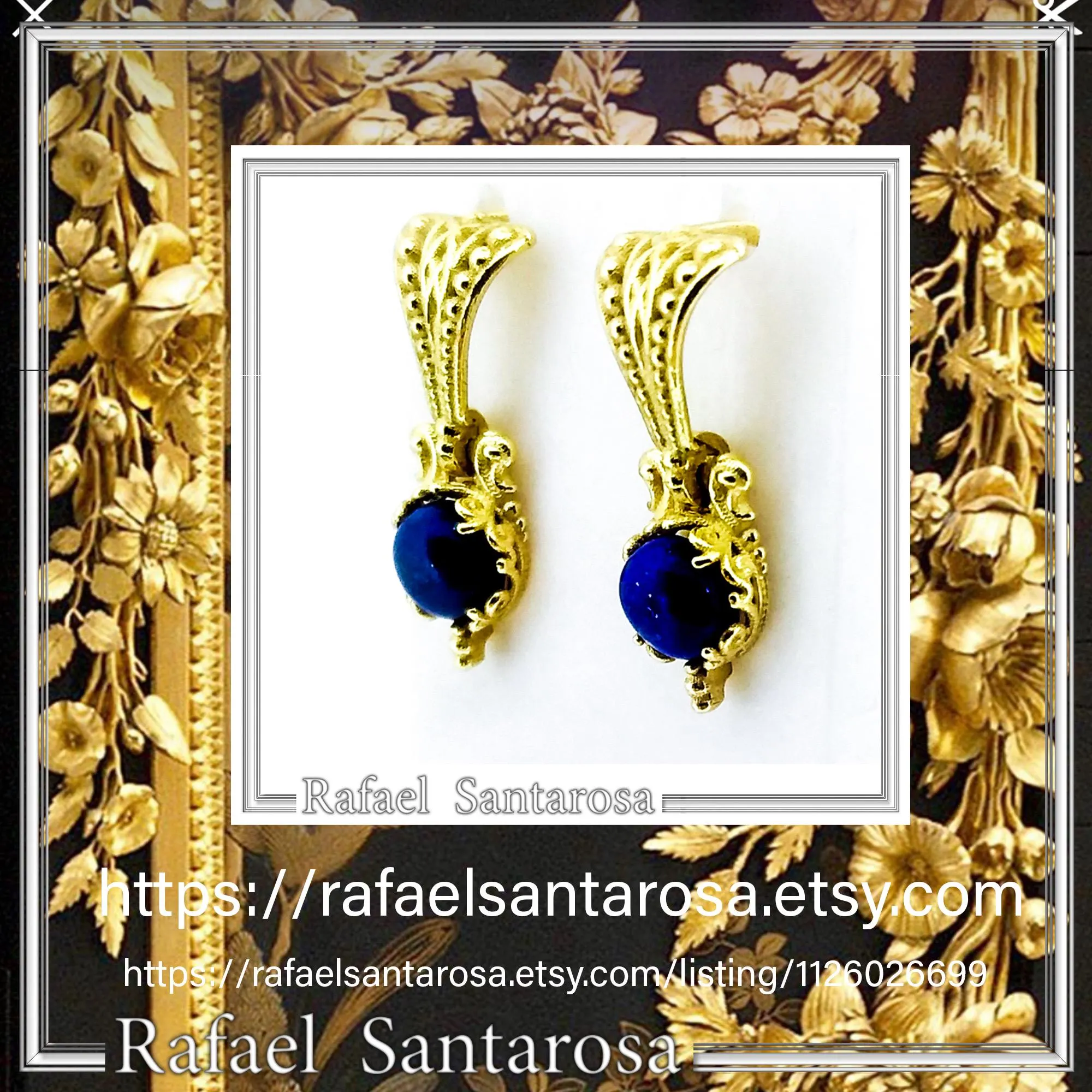 Byzantine Filigree Genuine Lapis Lazuli Delicate Earrings: Sterling Silver 18K Gold-Filled — additional product image 10 from Rafael Santarosa Fine Jewelry