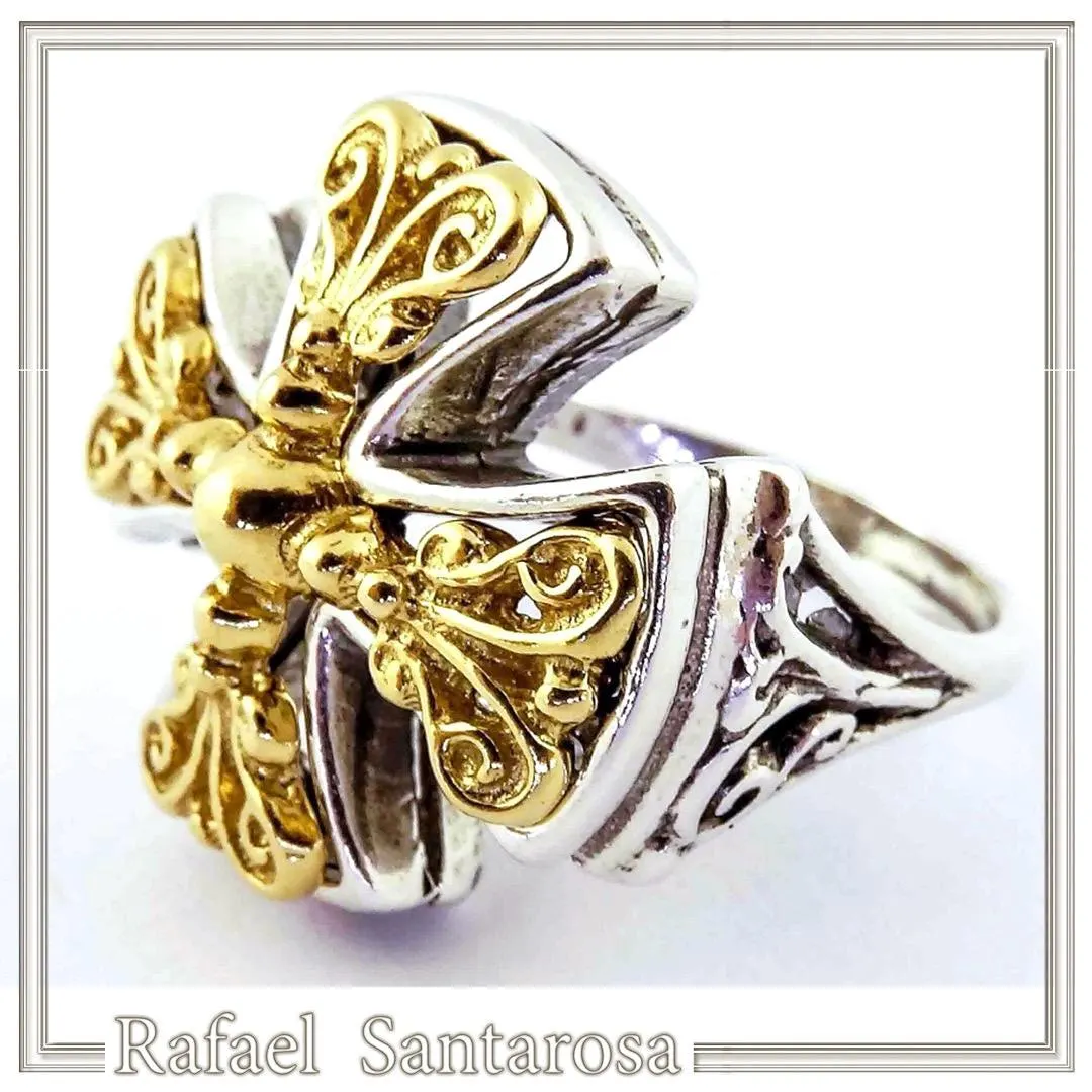 Byzantine Religious Cross Museum Inspired Ring: Oxidized Sterling Silver, 18K Gold Filled Filigree