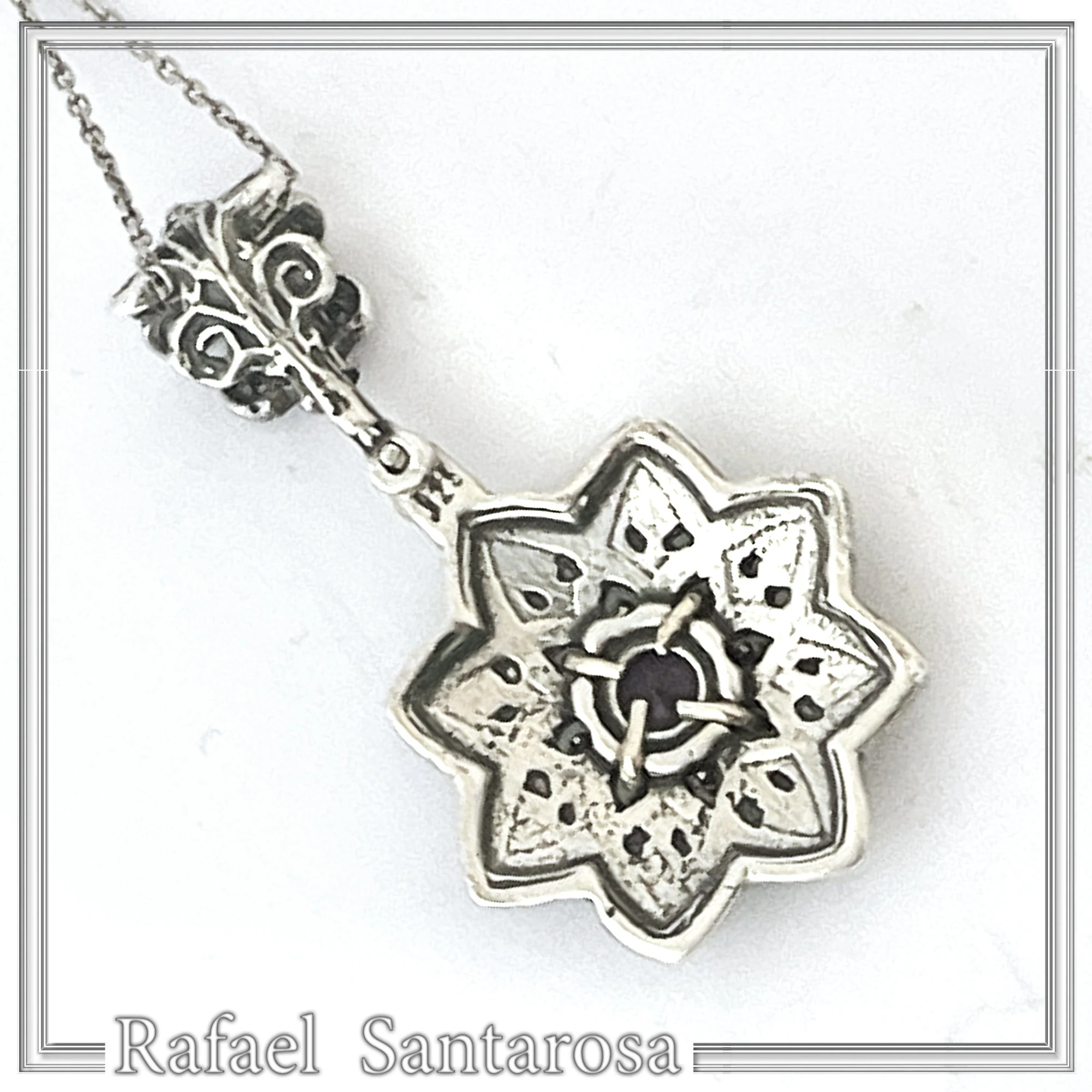 Byzantine Amethyst Filigree Detail Necklace: Oxidised and 18K Gold Filled Sterling Silver — additional product image 9 from Rafael Santarosa Fine Jewelry