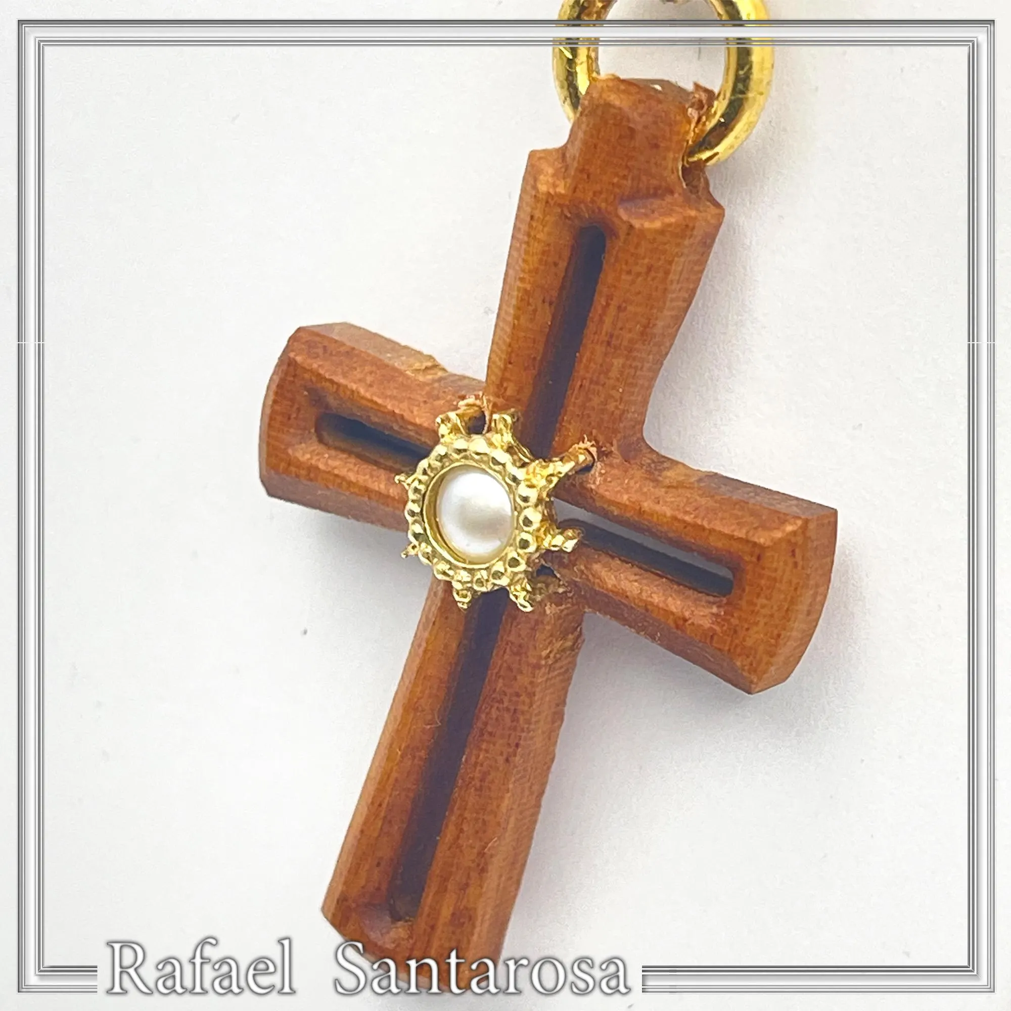 Byzantine Cross Pendant Sterling Silver Gold Filled Mahogany Wood Freshwater Pearl Necklace — additional product image 8 from Rafael Santarosa Fine Jewelry