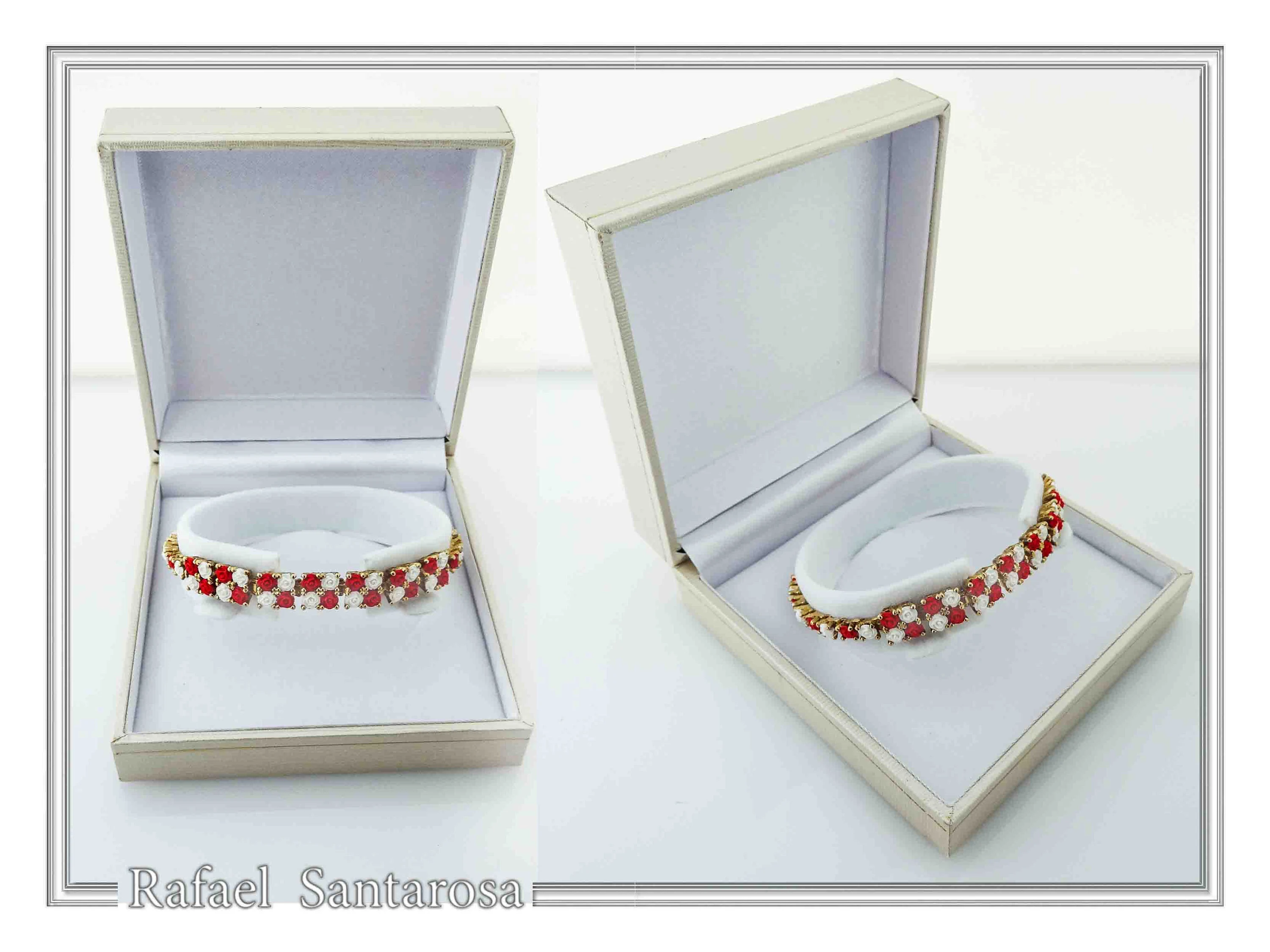 Tennis bracelet with red & white rose flowers on square beads. 18K gold filled silver — additional product image 10 from Rafael Santarosa Fine Jewelry