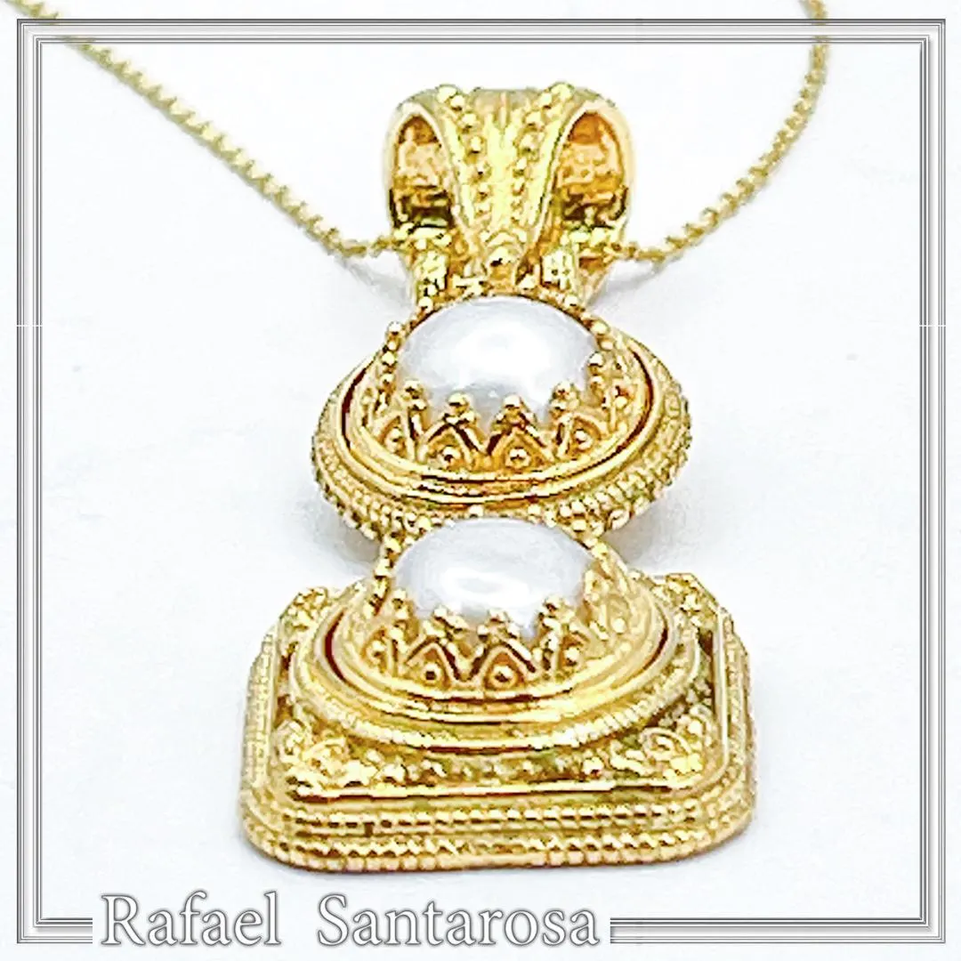 Natural pearl Byzantine Filigree Dangle Pendant: Sterling Silver 18K Gold Filled — additional product image 8 from Rafael Santarosa Fine Jewelry