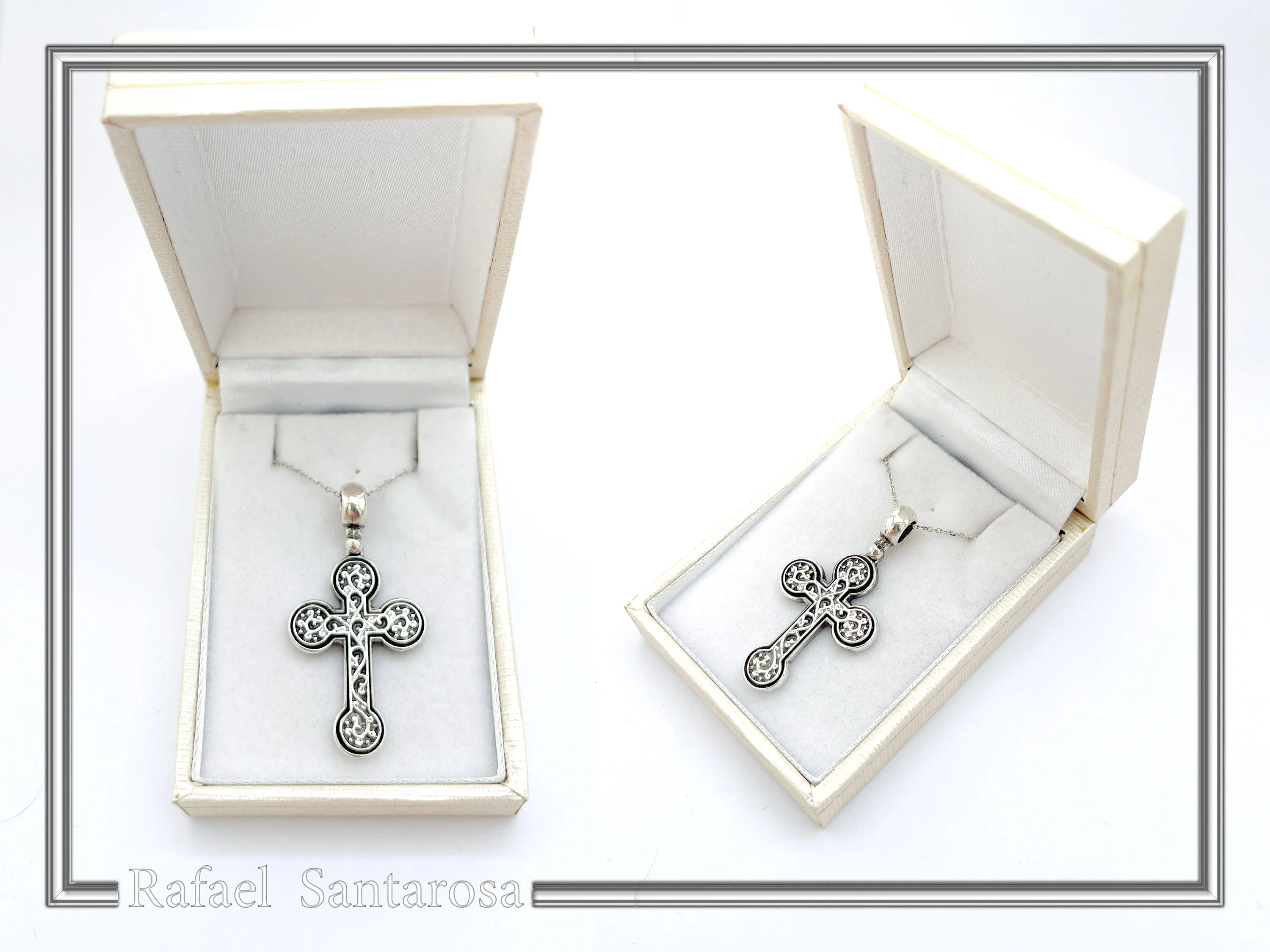 Men's Byzantine Oxidized Sterling Silver Cross Necklace: Christian Pendant For Him — additional product image 10 from Rafael Santarosa Fine Jewelry