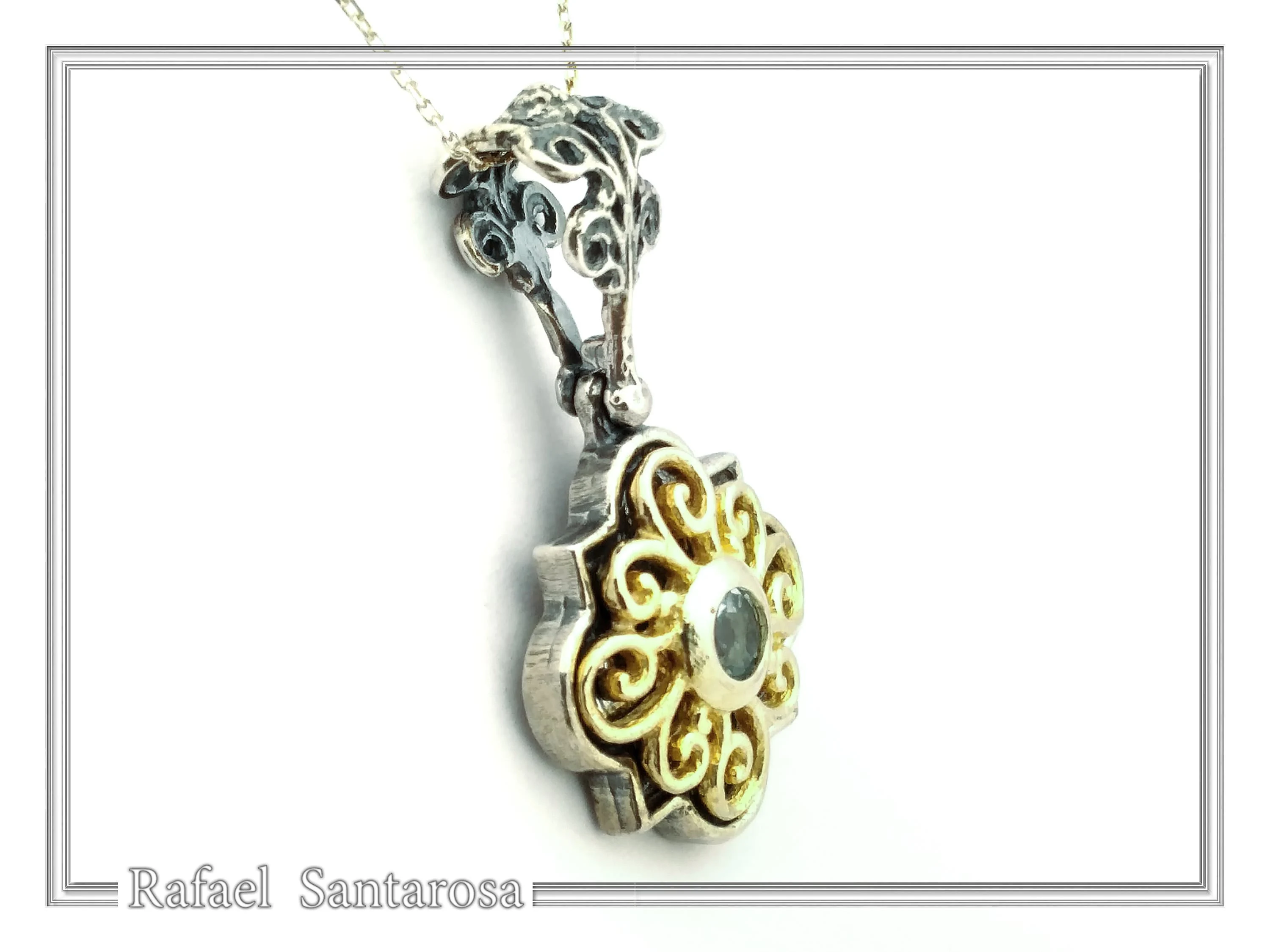 Genuine Peridot, Amethyst, Topaz, Pearl or Garnet Byzantine Necklace: Oxidized and Gold Filed Silver — additional product image 3 from Rafael Santarosa Fine Jewelry