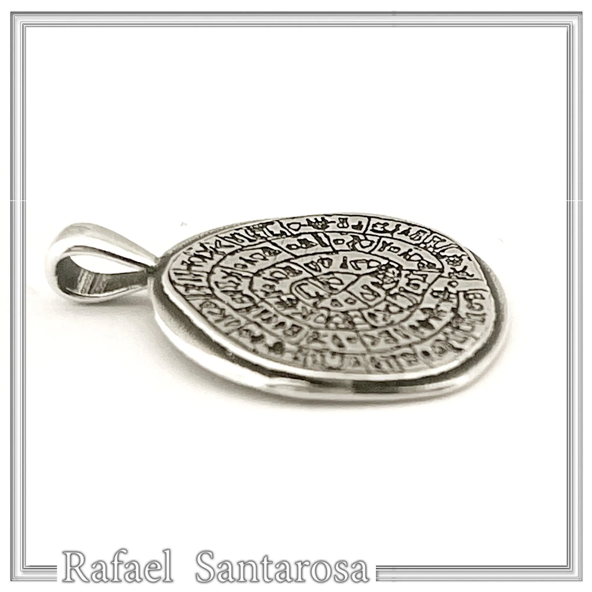 Ancient Greek Calendar Charm museum replica Oxidized Sterling Silver Phaistos Disc Pendant — additional product image 8 from Rafael Santarosa Fine Jewelry