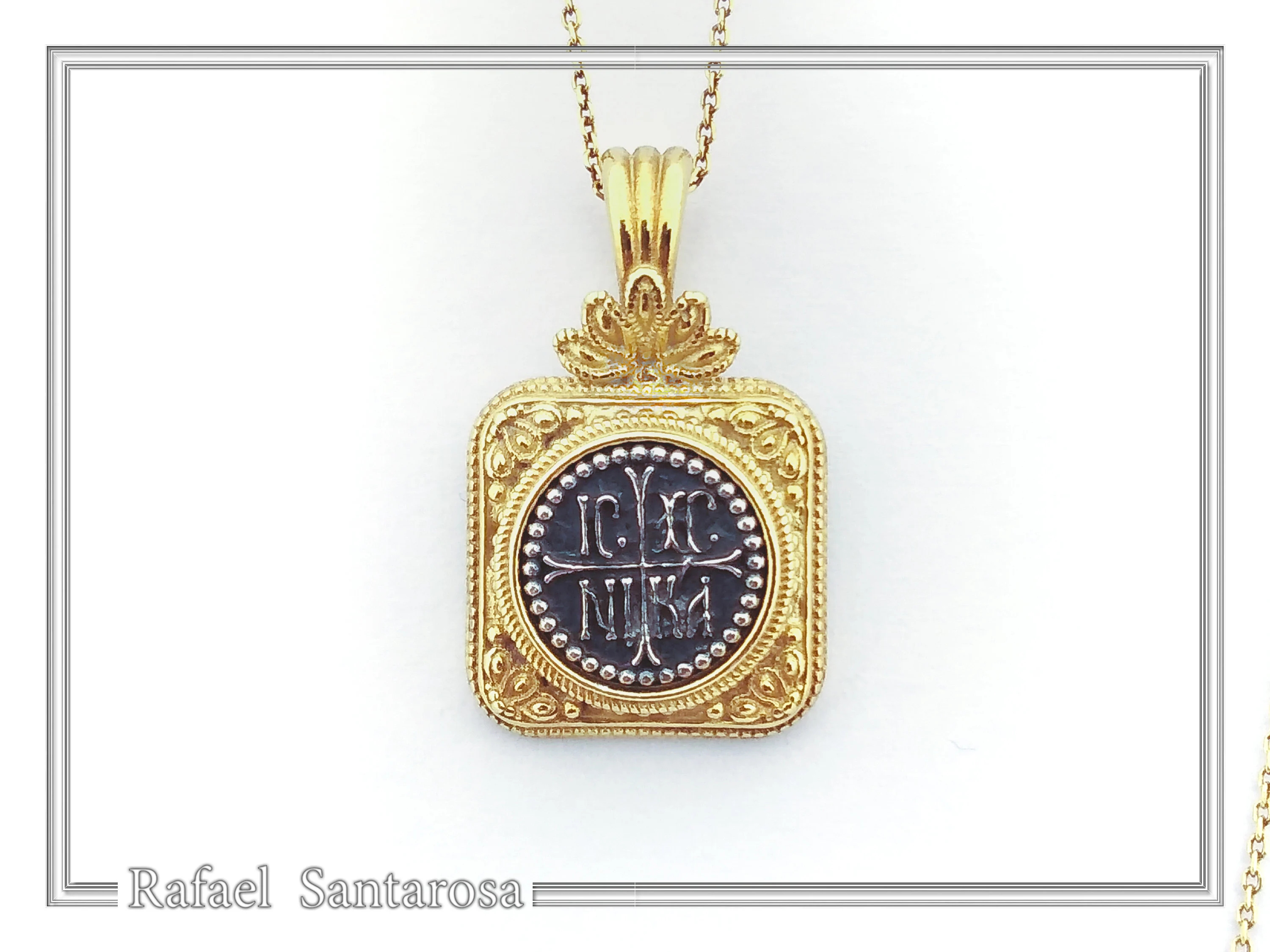 ICXC NIKA Christogram Byzantine prayer Necklace: Oxidized Sterling Silver and Gold filled Pendant — additional product image 6 from Rafael Santarosa Fine Jewelry