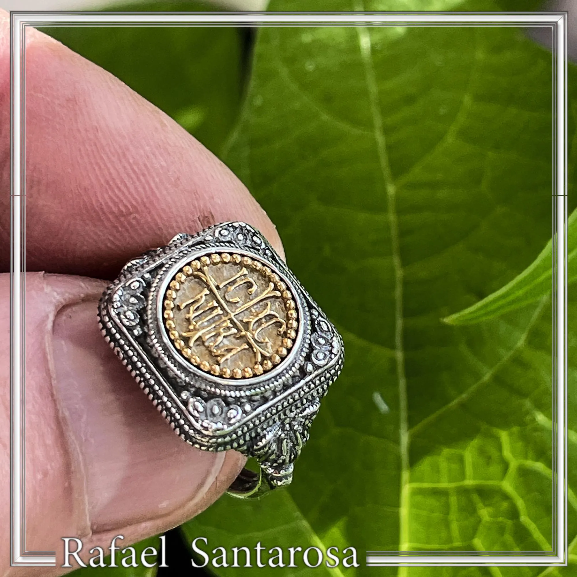 18K Sold Gold Jesus Victorious ICXC NIKA Ring: Oxidized Sterling Silver Byzantine Talisman — additional product image 10 from Rafael Santarosa Fine Jewelry