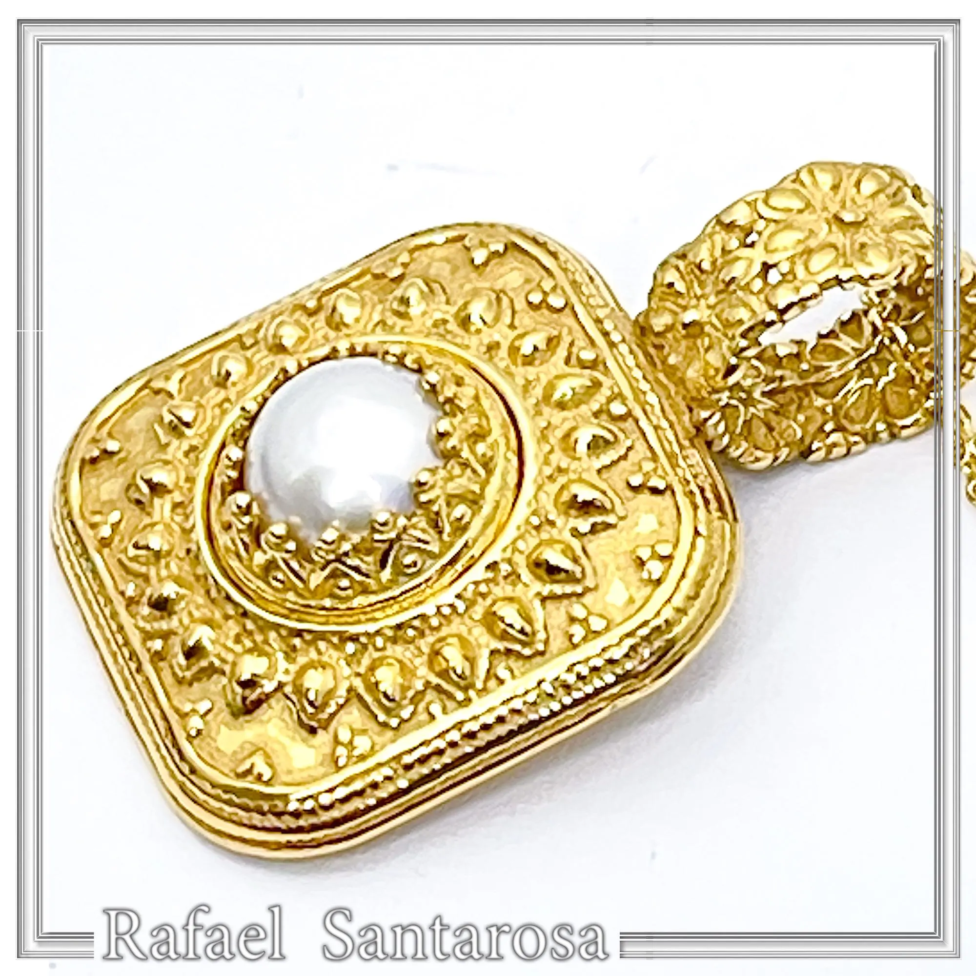 Genuine pearl Byzantine Filigree handmade Pendant: Sterling Silver 18K Gold Filled — additional product image 8 from Rafael Santarosa Fine Jewelry