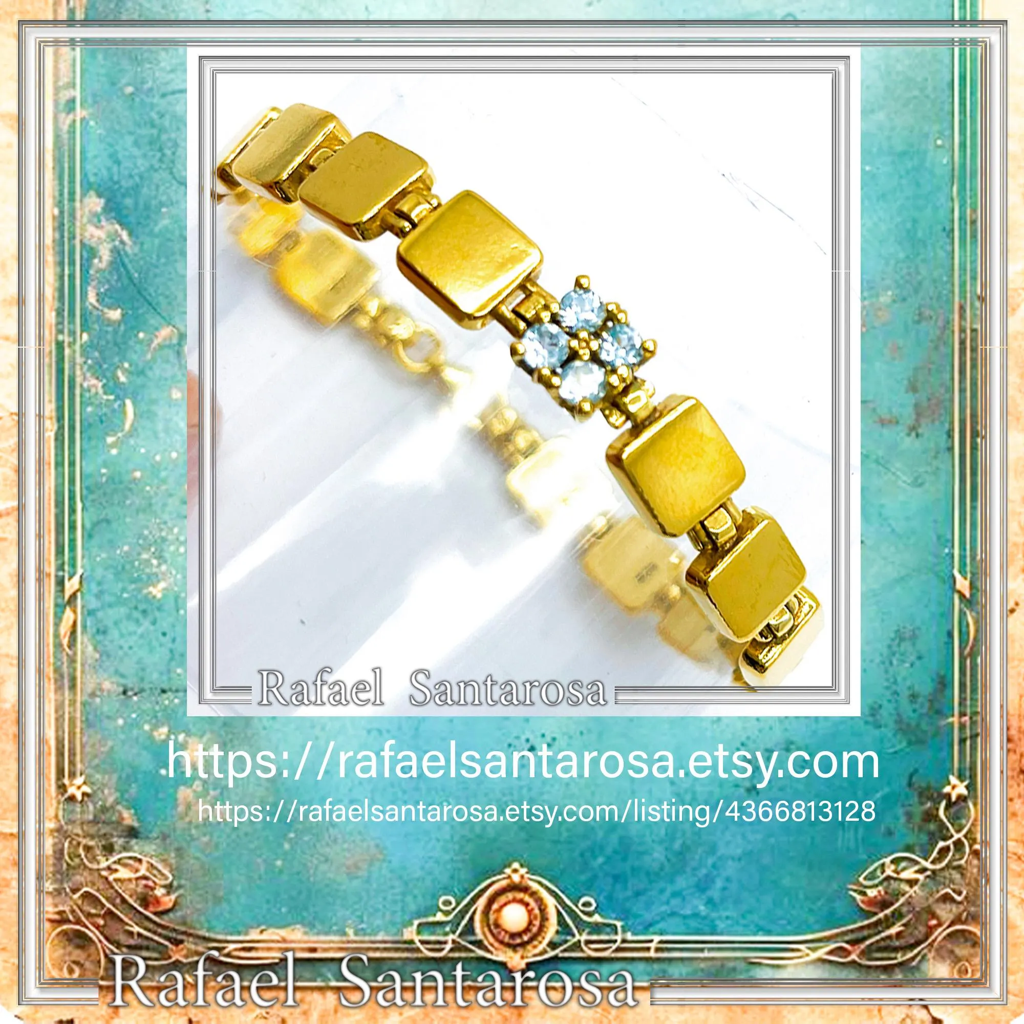 18K Gold Filled Sterling Silver Beaded Bracelet: Natural Sky-Blue Topaz Pave Geometric Link — additional product image 9 from Rafael Santarosa Fine Jewelry