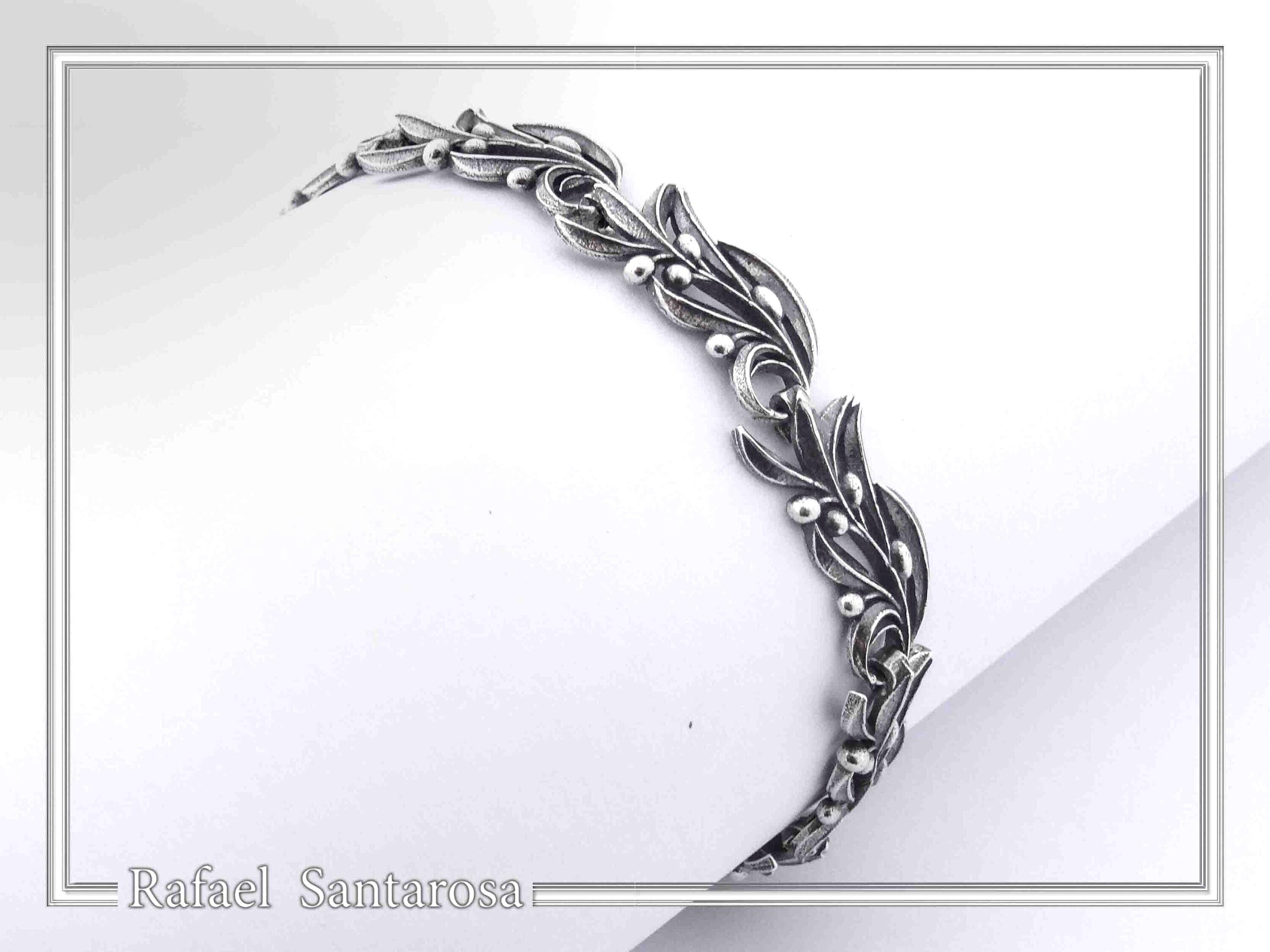 Olive Leaf Branch Beaded Bracelet Peace Symbol: Oxidized Sterling Silver Handmade Greek Jewelry — additional product image 5 from Rafael Santarosa Fine Jewelry