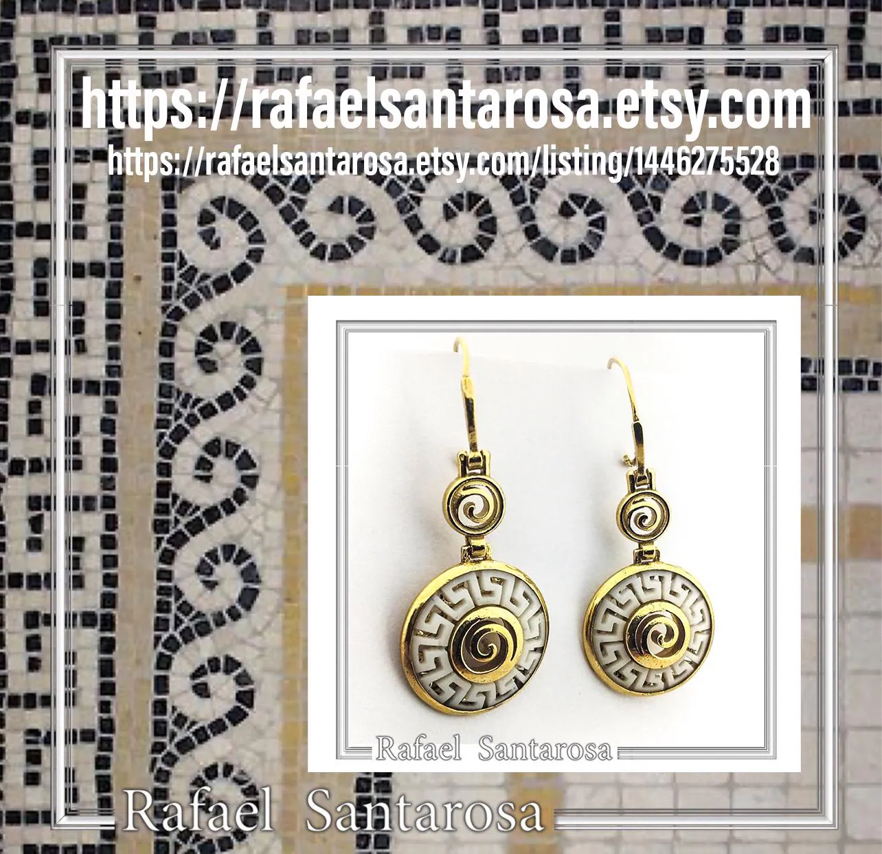 Handmade Marble Greek Key Spiral Dangle Earrings: Sterling Silver 18K Gold-Filled — additional product image 10 from Rafael Santarosa Fine Jewelry