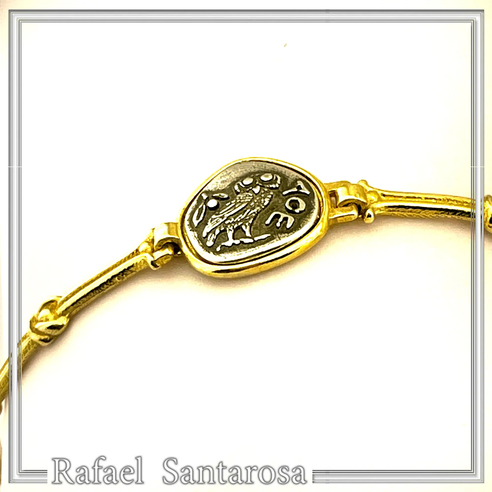 Athena Goddess Wisdom Owl Coin Bracelet: Oxidized & 18K Gold Filled Sterling Silver — additional product image 4 from Rafael Santarosa Fine Jewelry