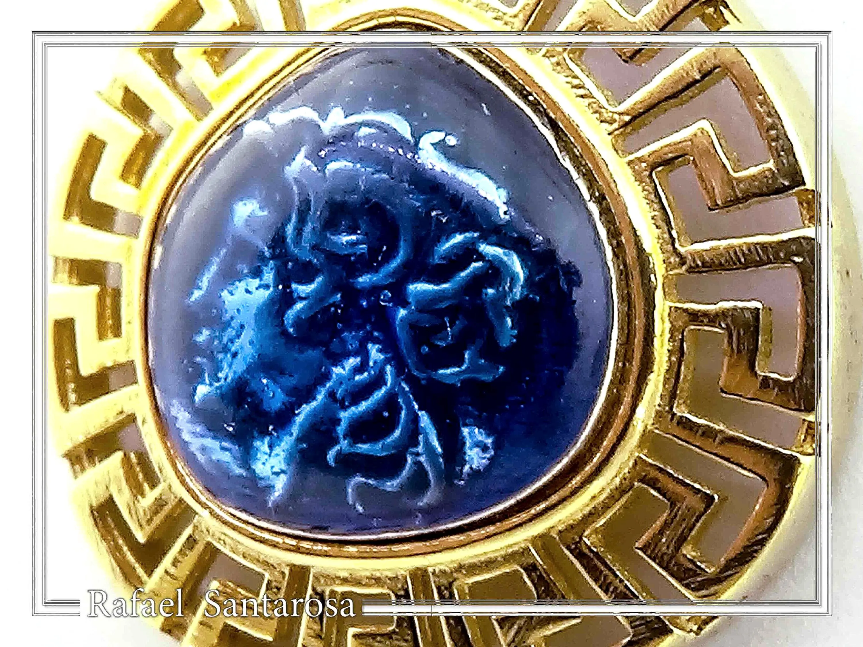 Alexander the Macedon coin silver necklace with Greek key 18k gold filled & sky-blue enamel. — additional product image 5 from Rafael Santarosa Fine Jewelry